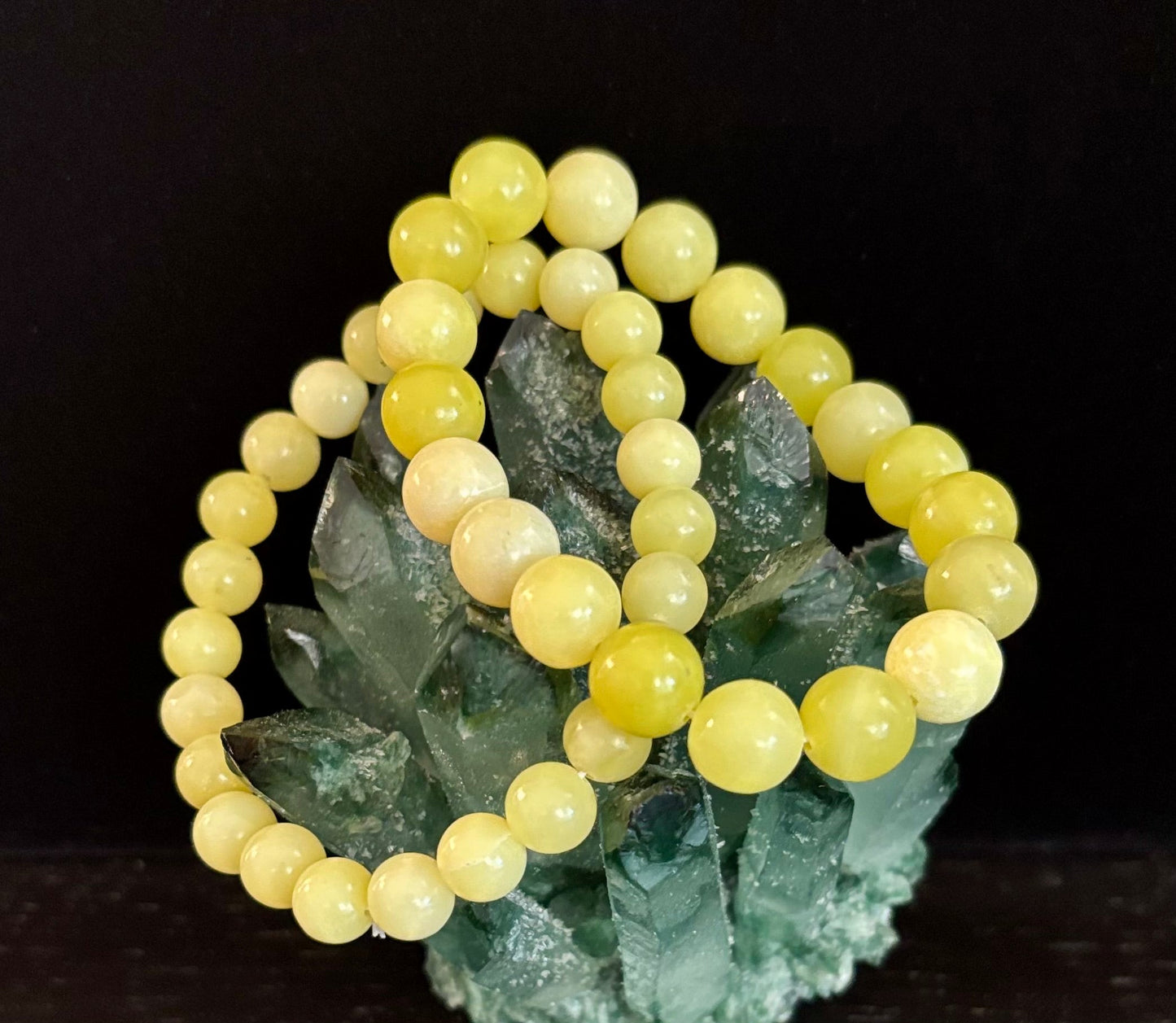 Pulsera de Cuentas de Jade Limón 8mm y 10mm – Joyas de Alegría, Abundancia y Energía Positiva con Infusión de Reiki