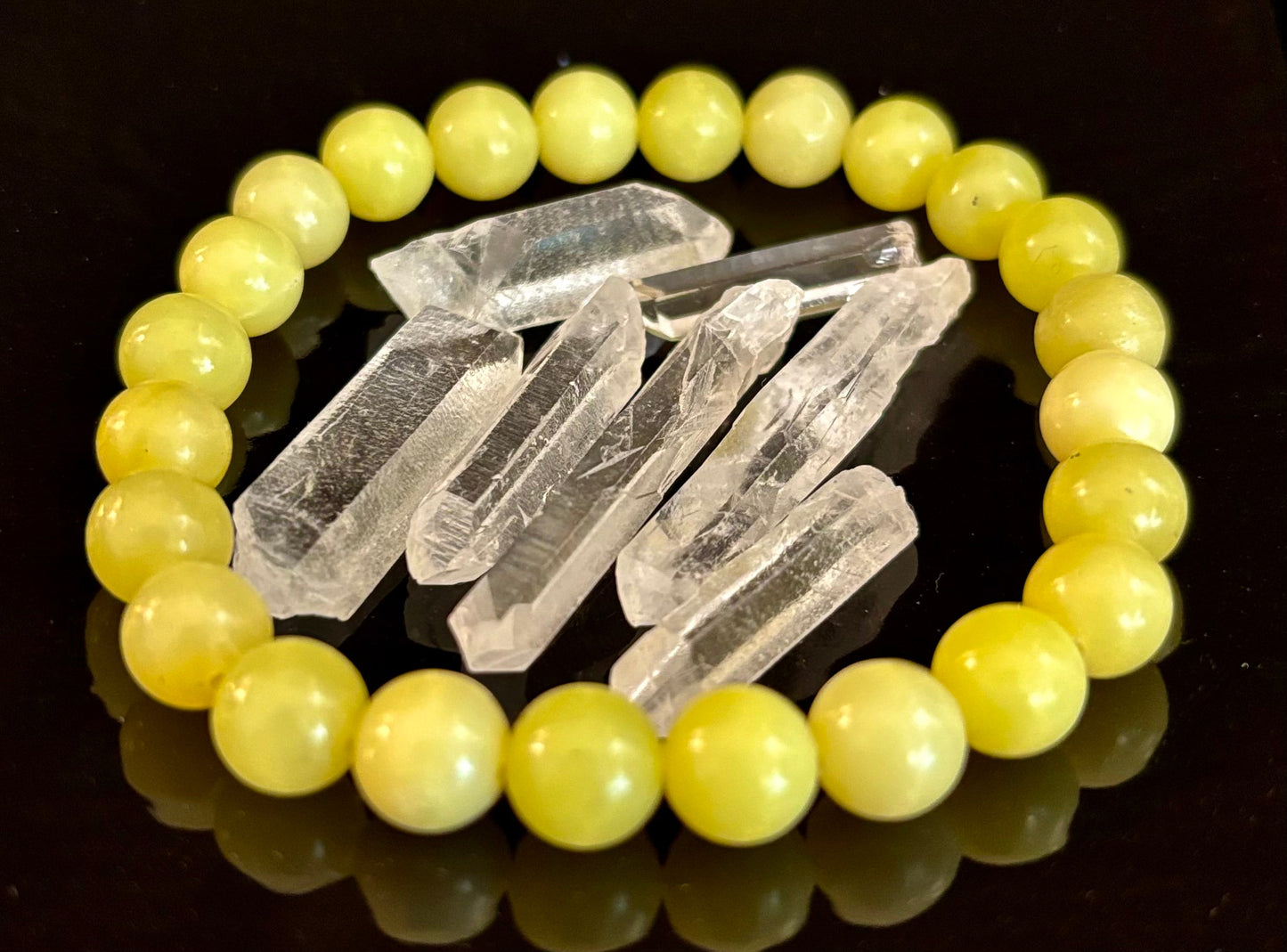 Pulsera de Cuentas de Jade Limón 8mm y 10mm – Joyas de Alegría, Abundancia y Energía Positiva con Infusión de Reiki