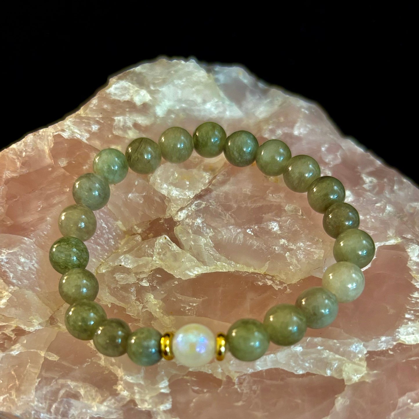 Pulsera de Aventurina Verde y Jade Blanco – Cuentas de Piedra Natural de 8mm