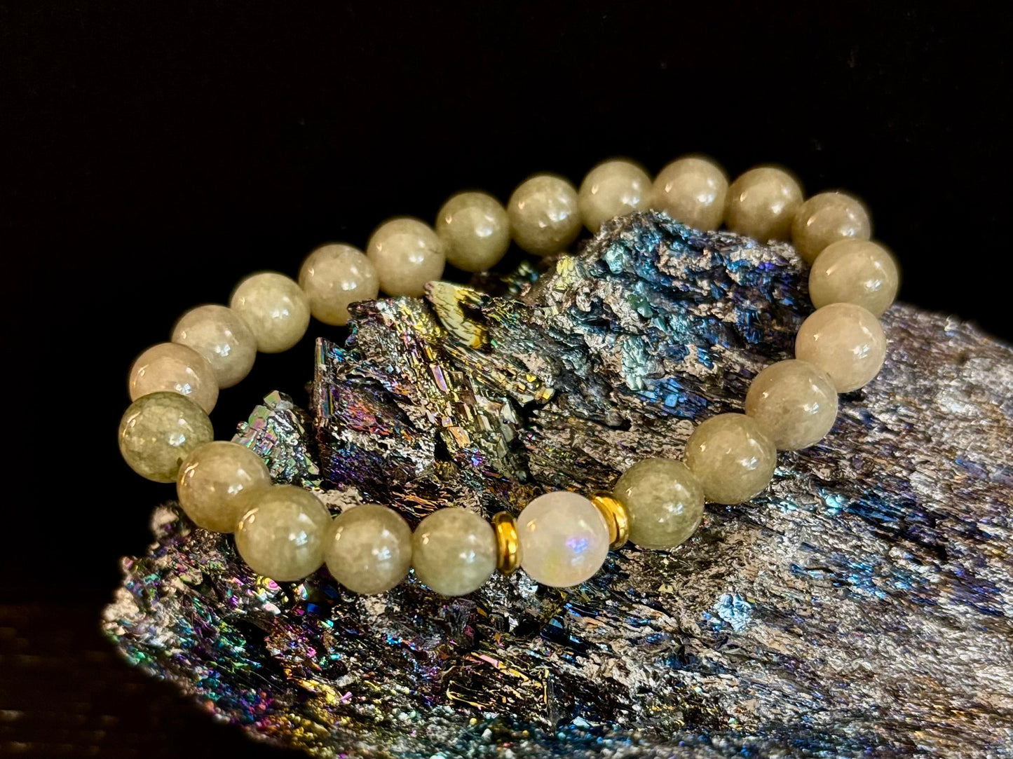 Pulsera de Aventurina Verde y Jade Blanco – Cuentas de Piedra Natural de 8mm