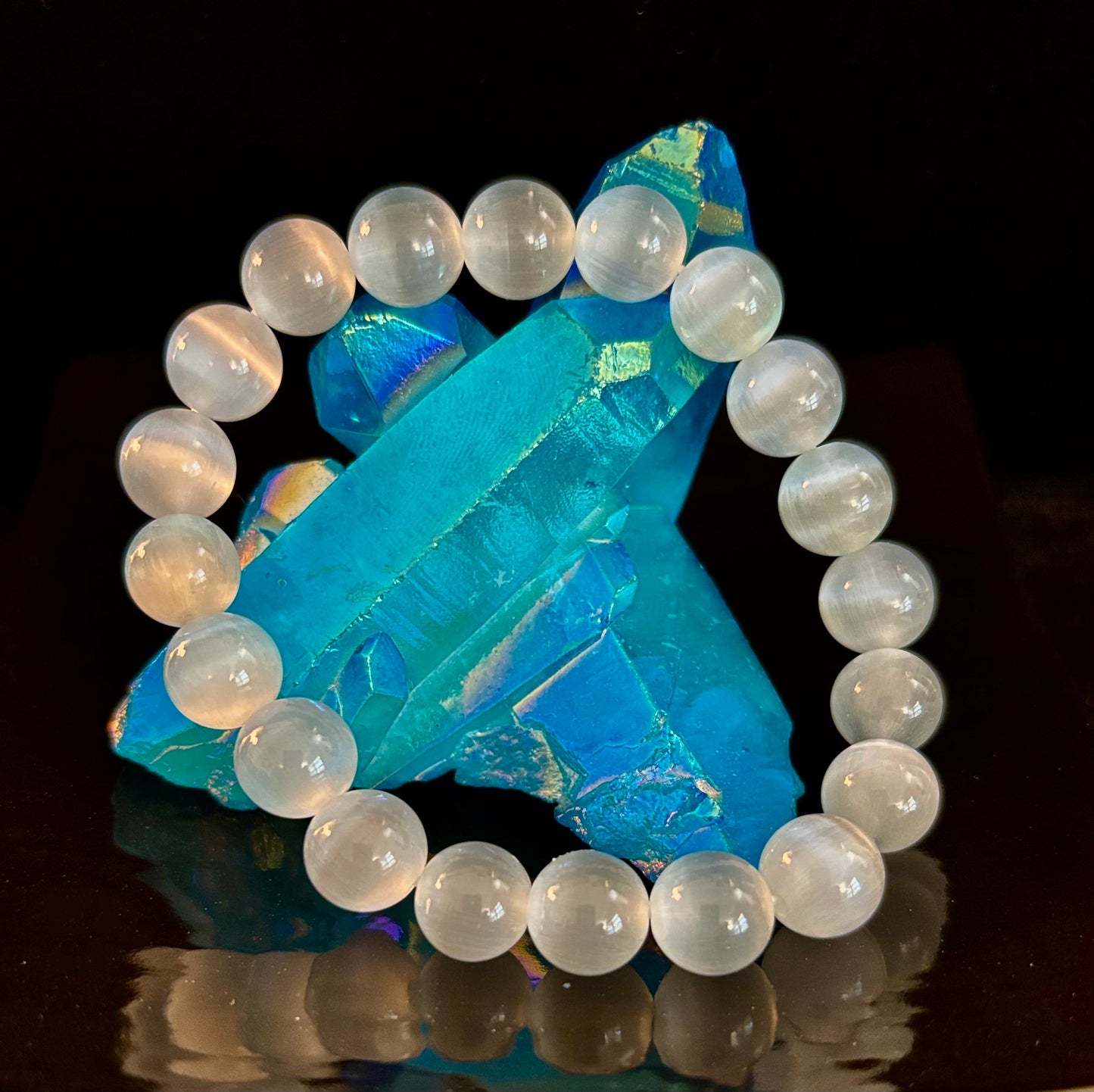 Pulsera Ojo de Gato Blanco – Joyería Reiki para Claridad y Protección (Muñeca Mediana–Grande)
