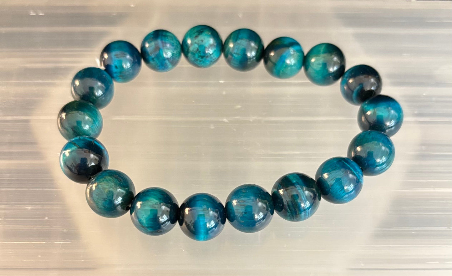 Pulsera Ojo de Tigre Azul con Reiki para Enfoque y Confianza (Muñeca Mediana-Grande)