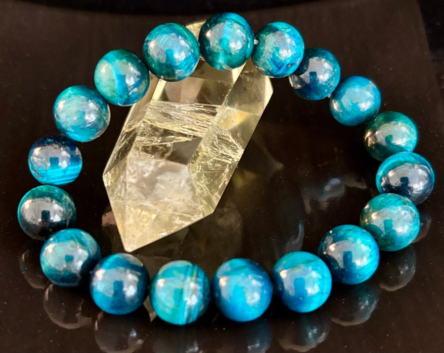 Pulsera Ojo de Tigre Azul con Reiki para Enfoque y Confianza (Muñeca Mediana-Grande)