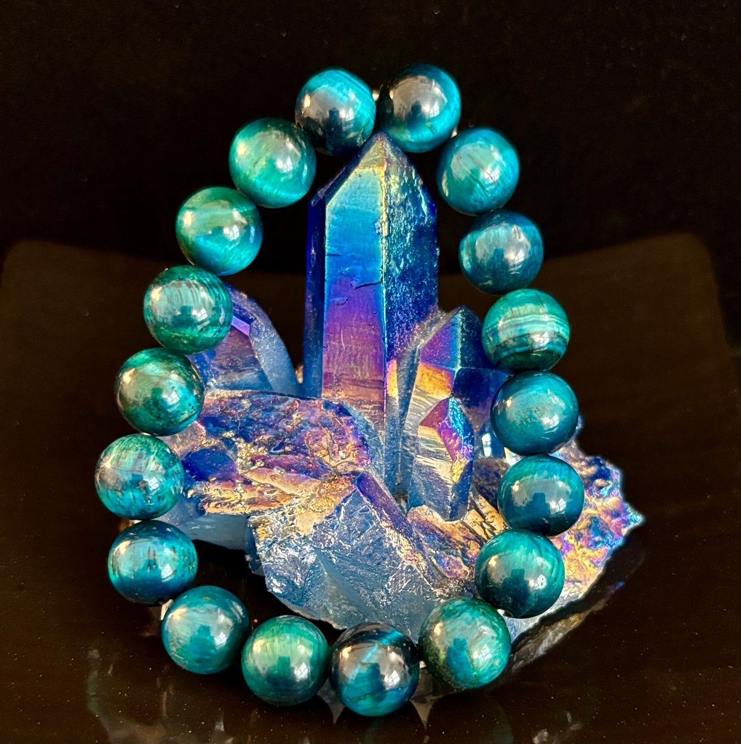 Pulsera Ojo de Tigre Azul con Reiki para Enfoque y Confianza (Muñeca Mediana-Grande)