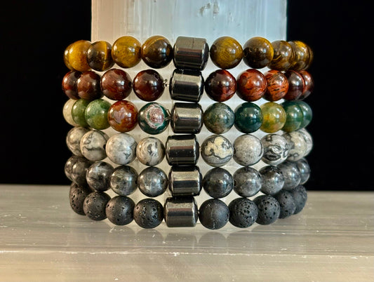 Colección Energía Terrestre – 6 opciones - Pulseras de piedra natural y cuentas magnéticas para muñecas medianas a grandes
