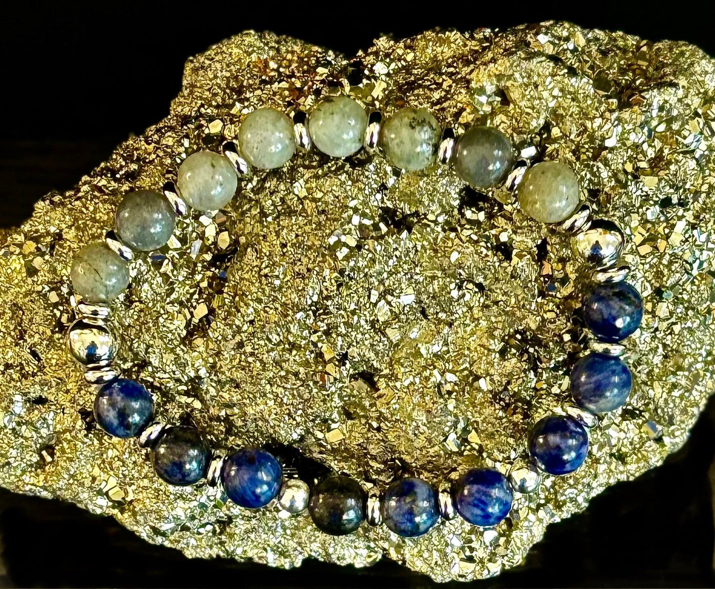 Pulsera de sodalita y labradorita con reiki para la intuición y la claridad (Muñeca mediana-grande)