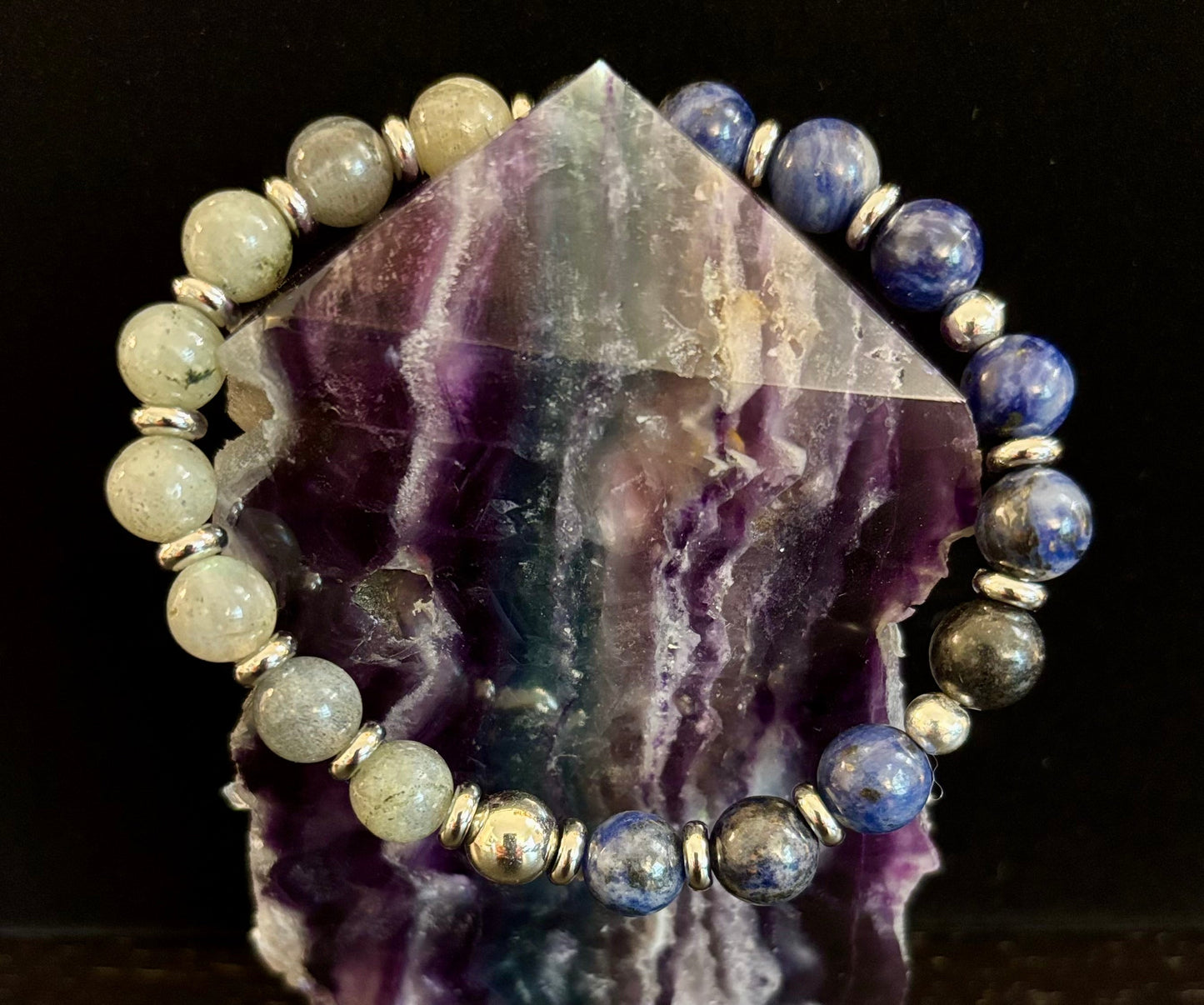 Pulsera de sodalita y labradorita con reiki para la intuición y la claridad (Muñeca mediana-grande)