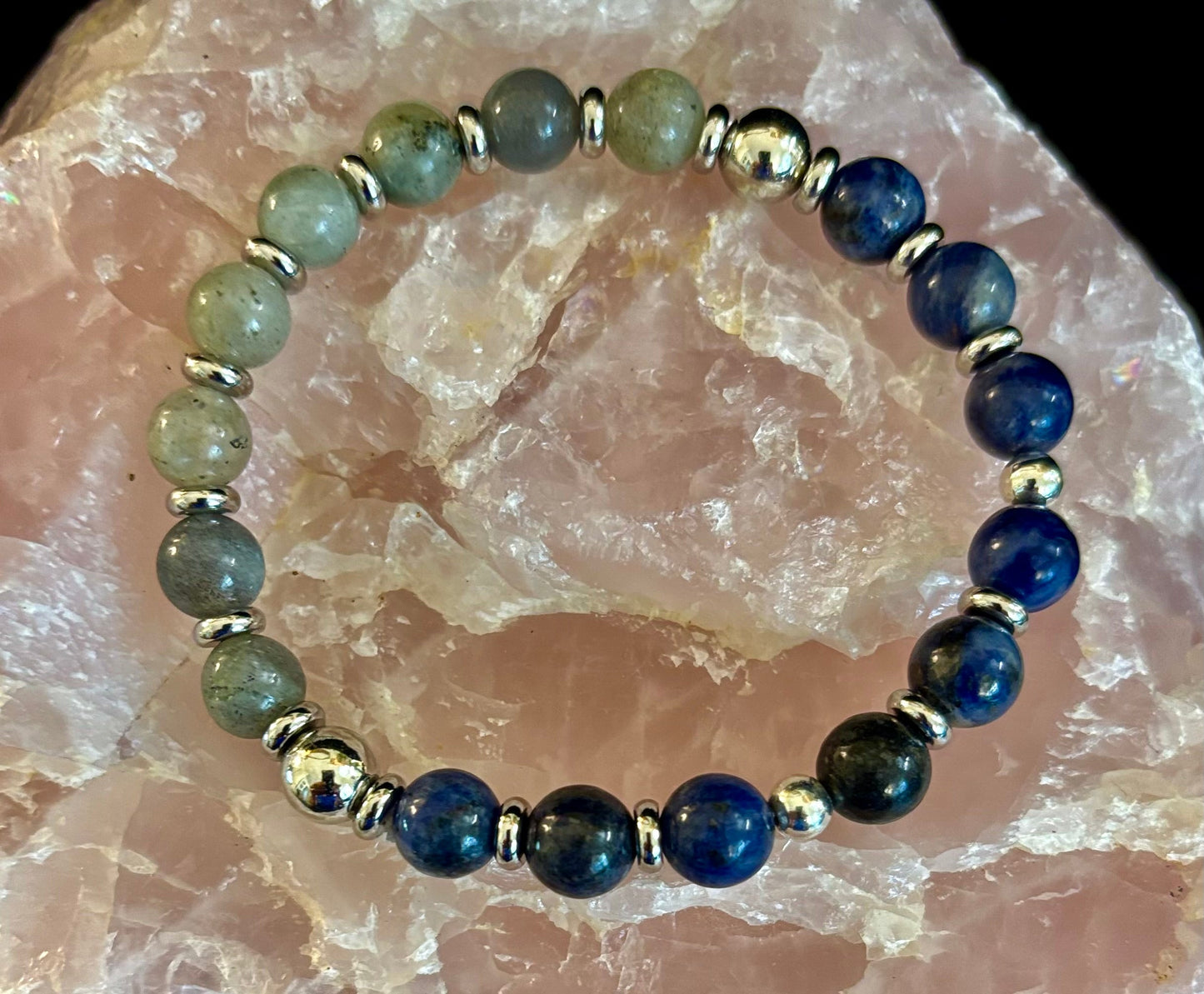 Pulsera de sodalita y labradorita con reiki para la intuición y la claridad (Muñeca mediana-grande)