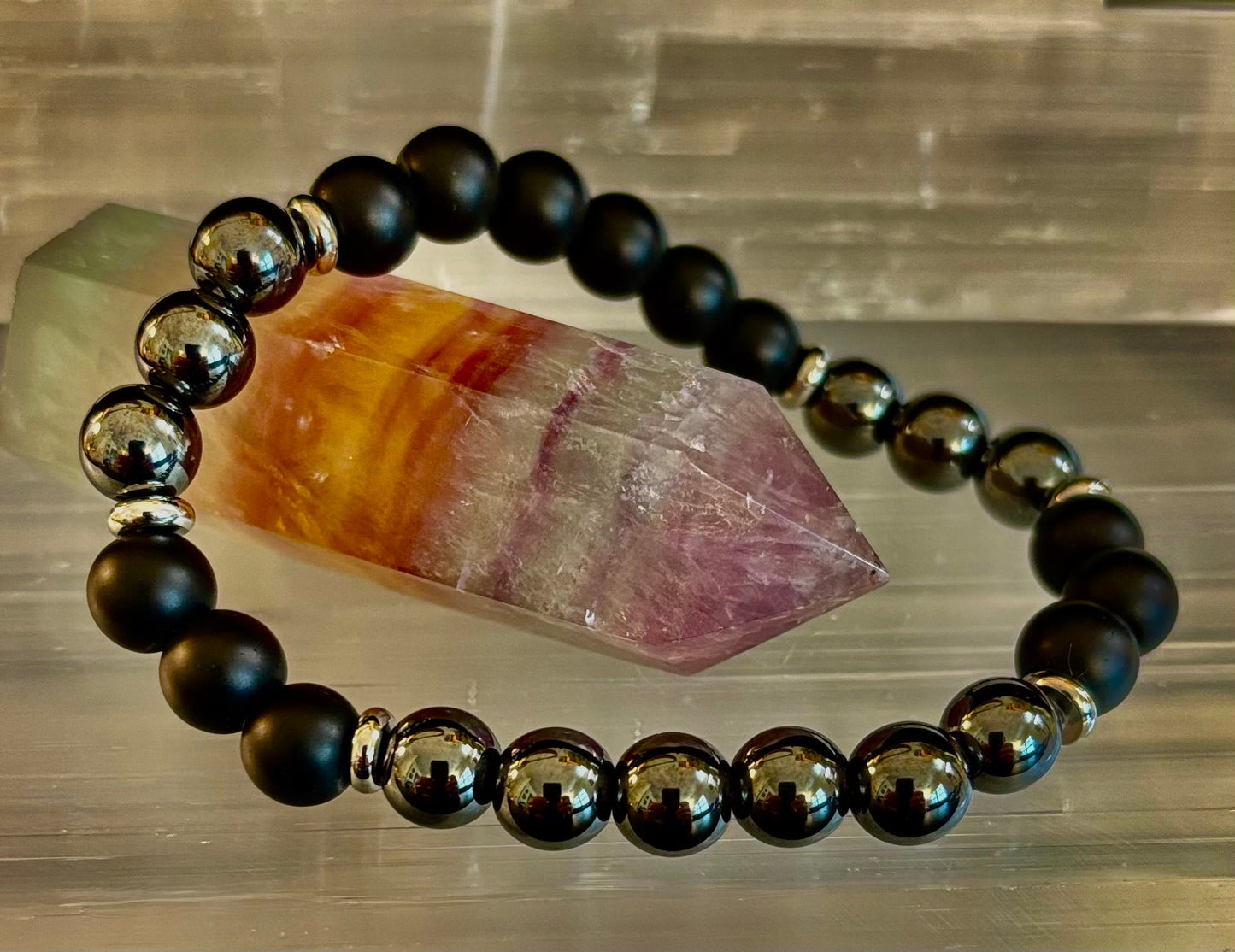 Pulsera de protección poderosa – Ónix negro y Hematita | Cuentas de 8 mm | Muñecas medianas a grandes