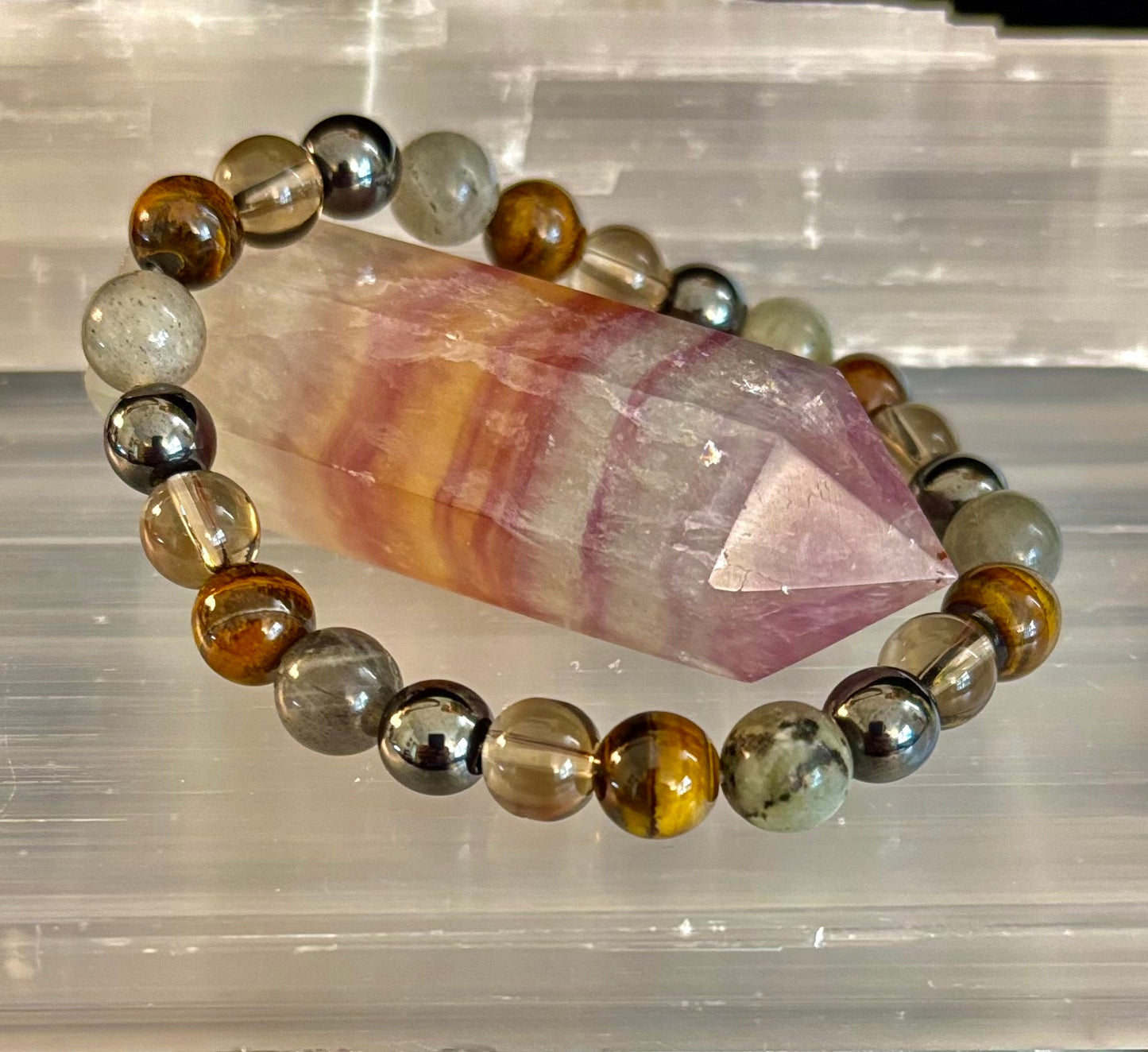 Pulsera de protección de Ojo de Tigre, Labradorita, Hematita, Cuarzo Ahumado – Fuerza, Claridad y Conexión a tierra