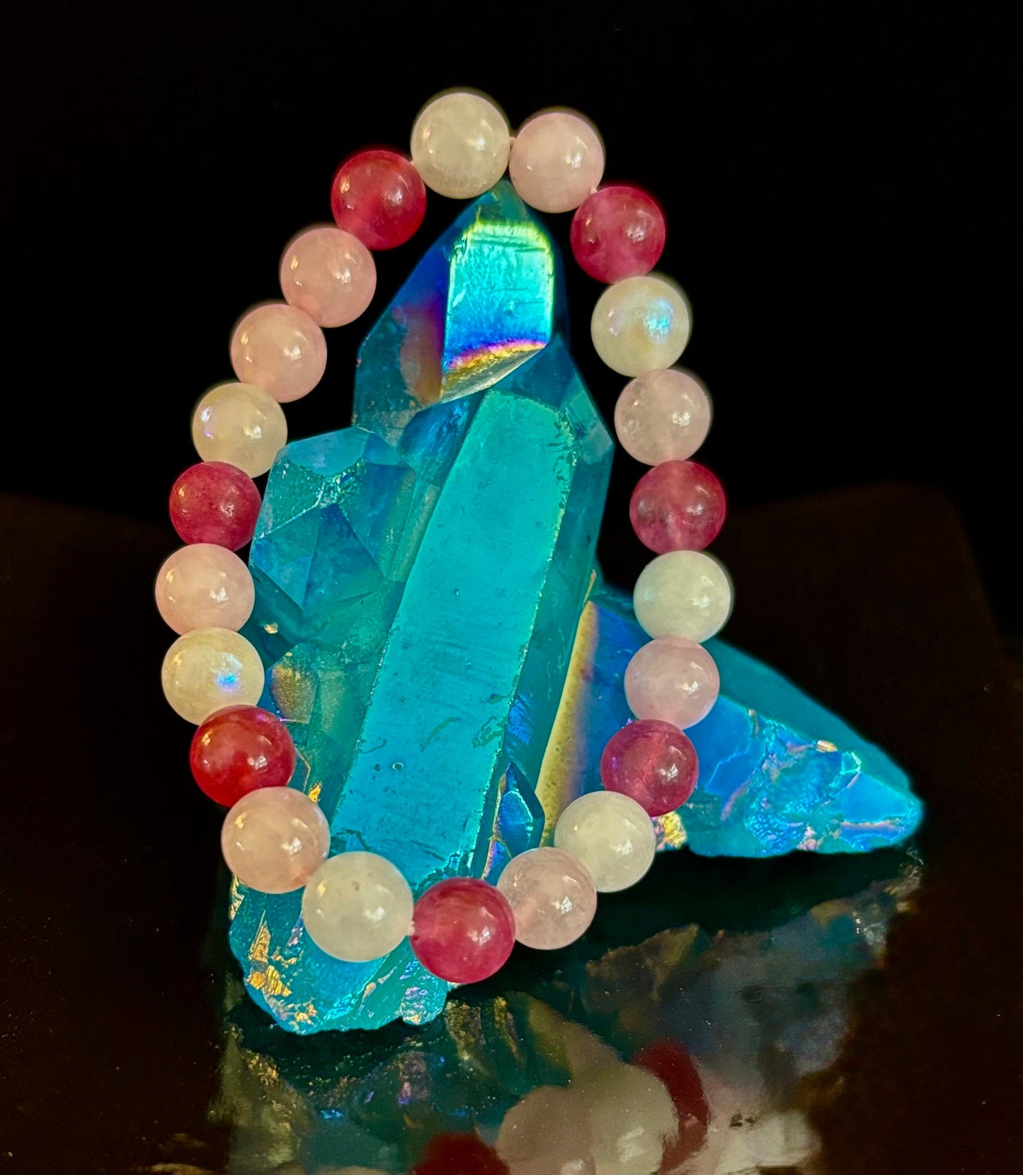 Pulsera para atraer el amor – Piedra lunar, Cuarzo rosa y Cuarzo fresa