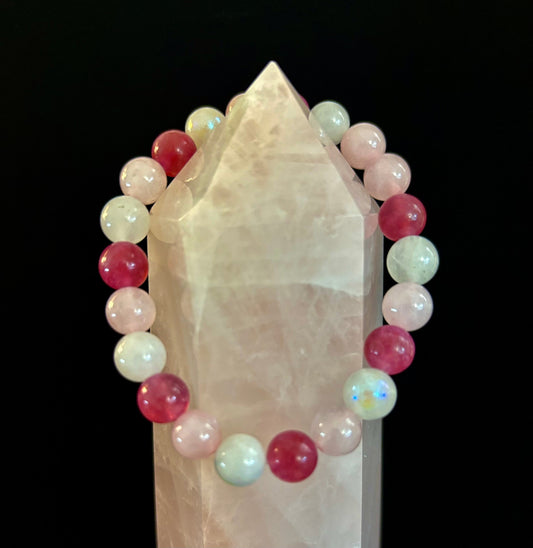 ✨ Becky's Light Bracelet – Moonstone, Rose Quartz & Strawberry Quartz