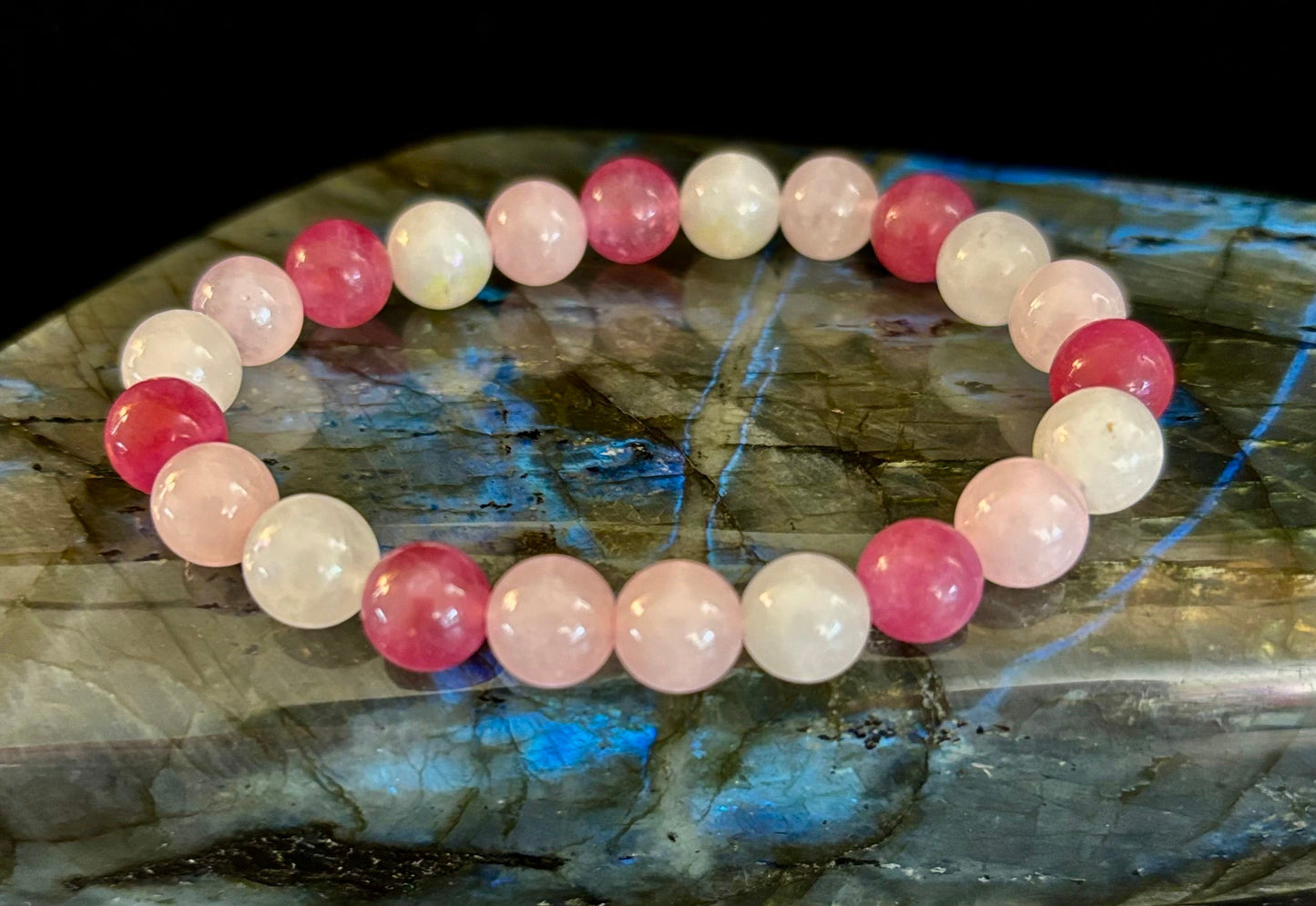 Pulsera para atraer el amor – Piedra lunar, Cuarzo rosa y Cuarzo fresa
