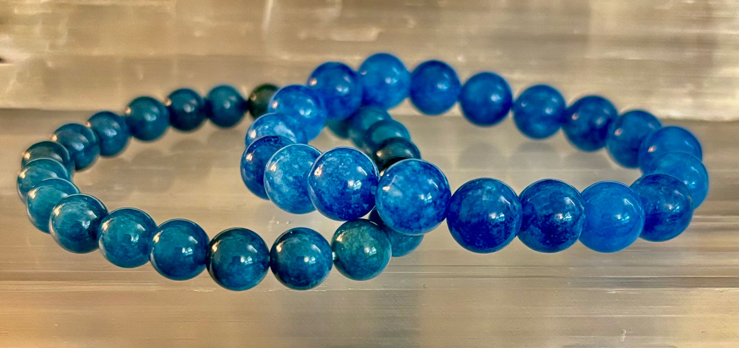 Pulsera energética de apatita azul | Cuentas de piedra natural de 8 mm o 10 mm para claridad, concentración y motivación
