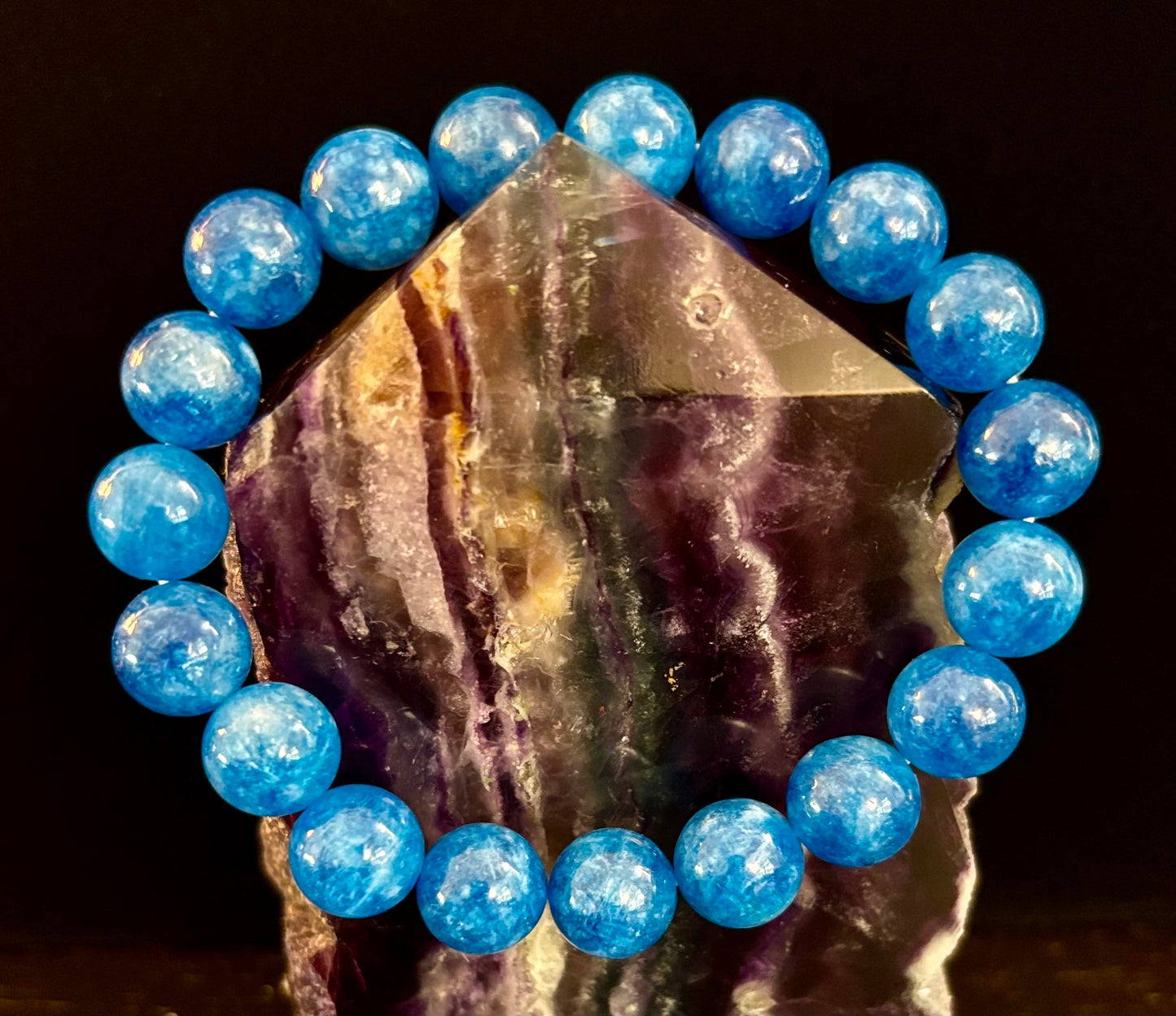Pulsera energética de apatita azul | Cuentas de piedra natural de 8 mm o 10 mm para claridad, concentración y motivación