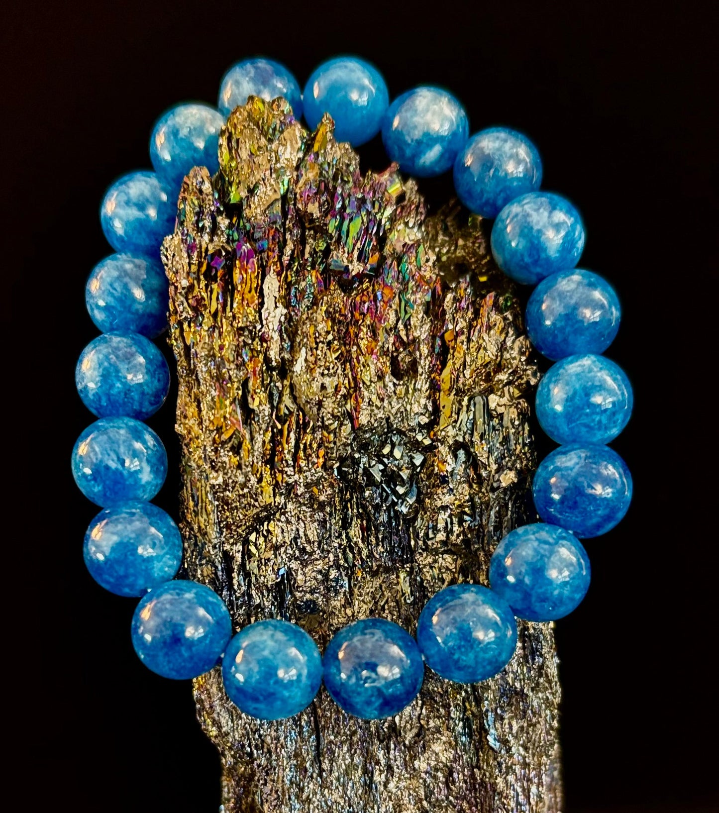 Pulsera energética de apatita azul | Cuentas de piedra natural de 8 mm o 10 mm para claridad, concentración y motivación