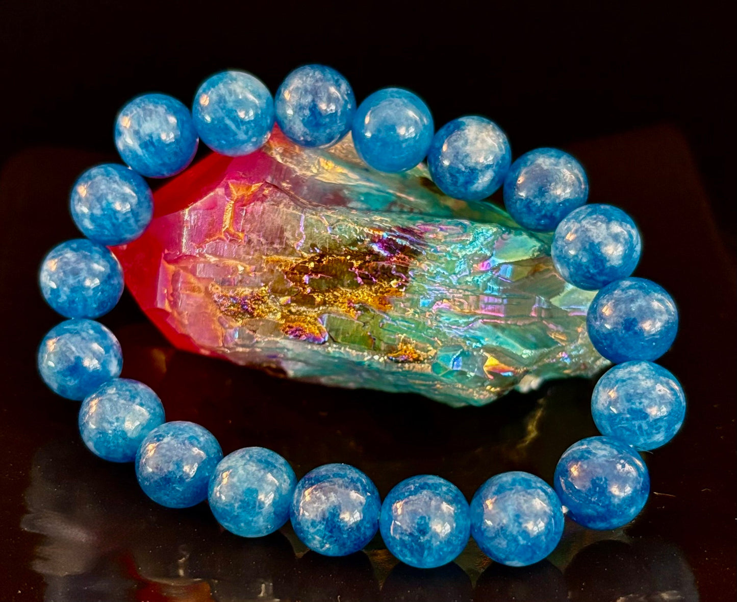 Pulsera energética de apatita azul | Cuentas de piedra natural de 8 mm o 10 mm para claridad, concentración y motivación