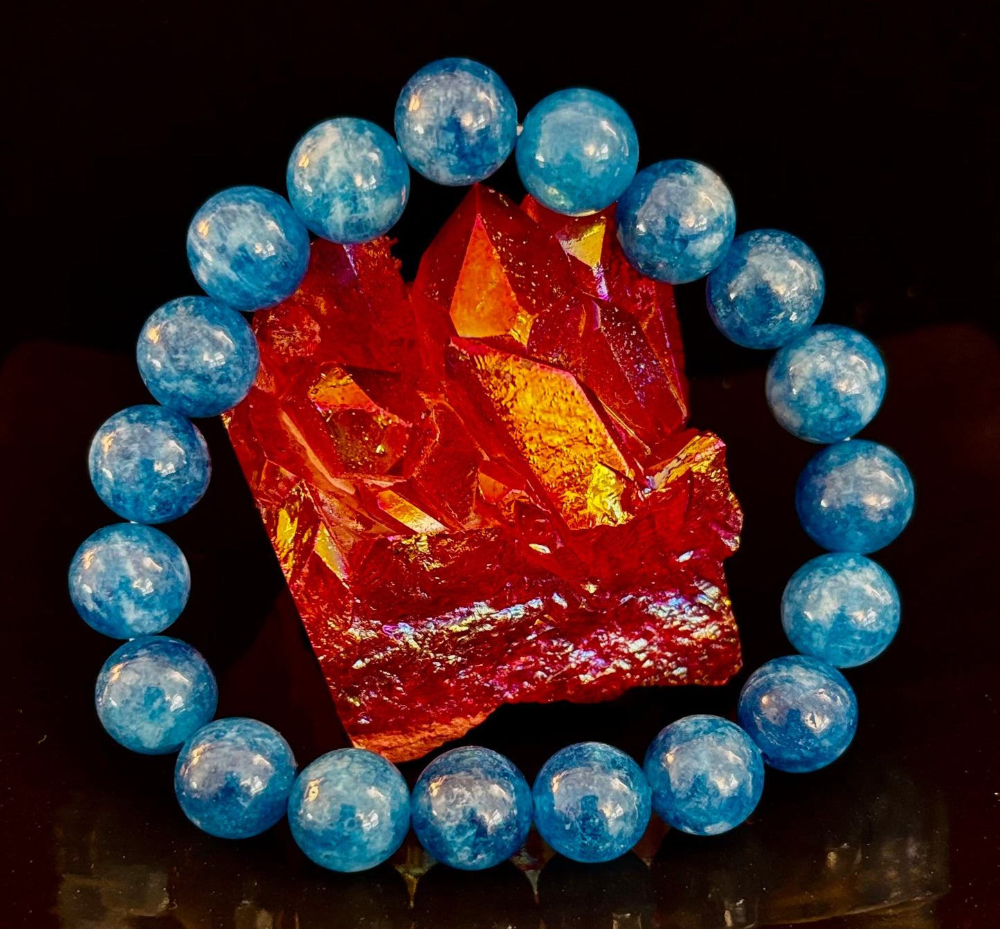 Pulsera energética de apatita azul | Cuentas de piedra natural de 8 mm o 10 mm para claridad, concentración y motivación