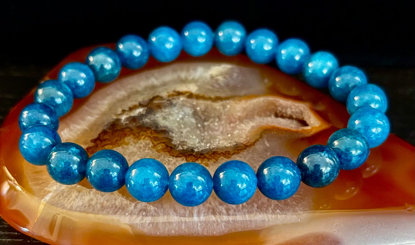 Pulsera energética de apatita azul | Cuentas de piedra natural de 8 mm o 10 mm para claridad, concentración y motivación