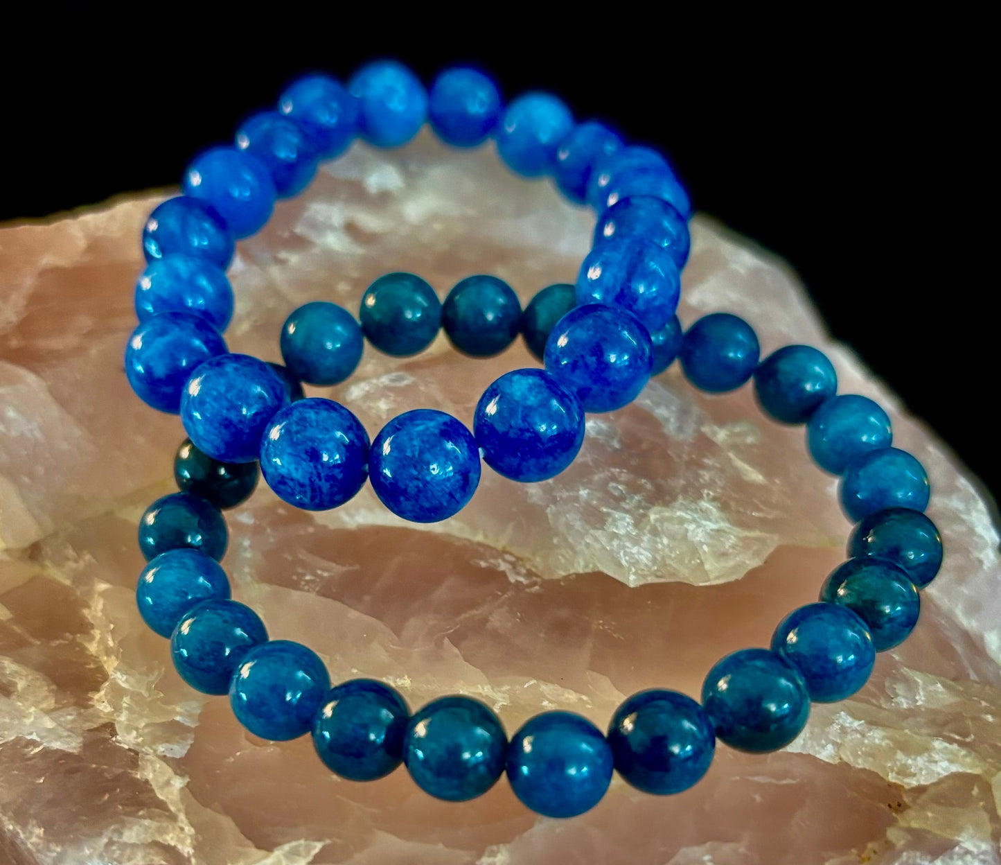 Pulsera energética de apatita azul | Cuentas de piedra natural de 8 mm o 10 mm para claridad, concentración y motivación