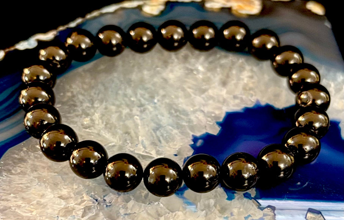 Pulsera de turmalina negra – Protección, conexión a tierra y escudo energético (para muñecas medianas a grandes)