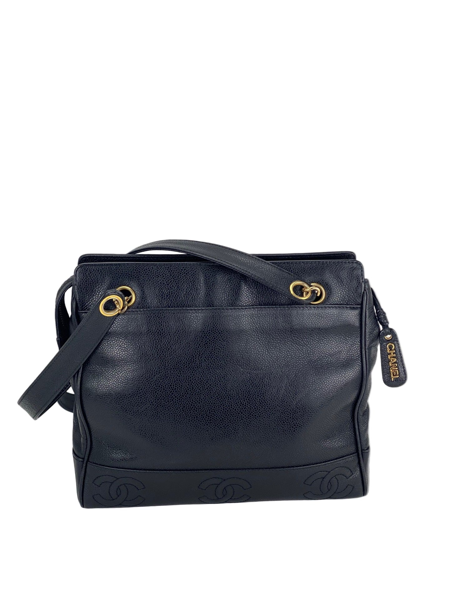 Chanel  Vintage Black Caviar Leather CC Zip Tote Shoulder