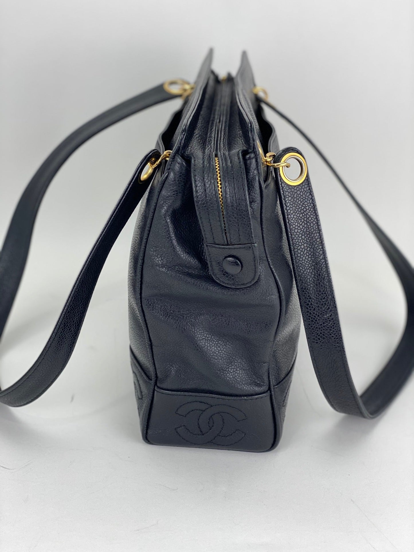 Chanel  Vintage Black Caviar Leather CC Zip Tote Shoulder