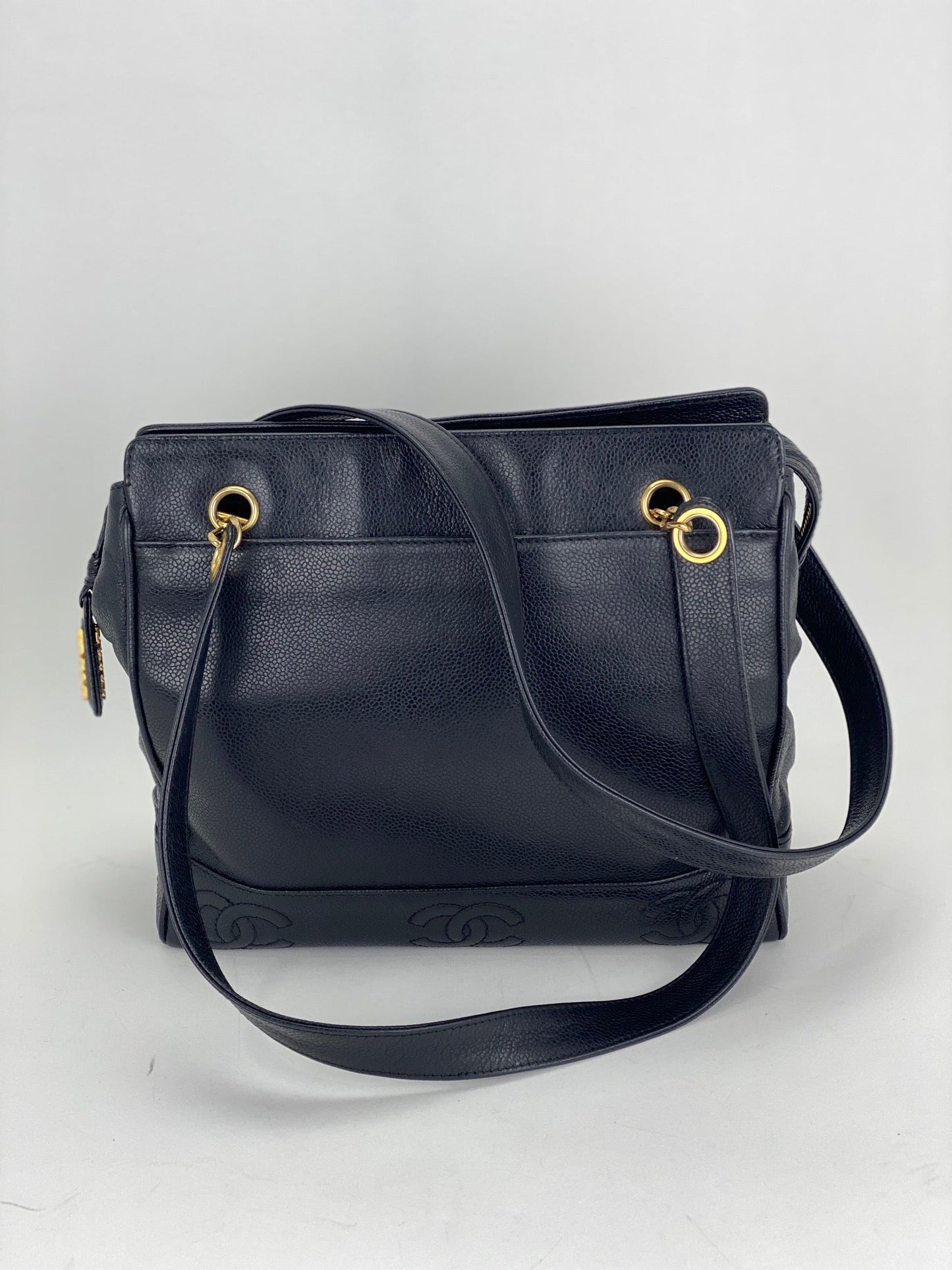 Chanel  Vintage Black Caviar Leather CC Zip Tote Shoulder