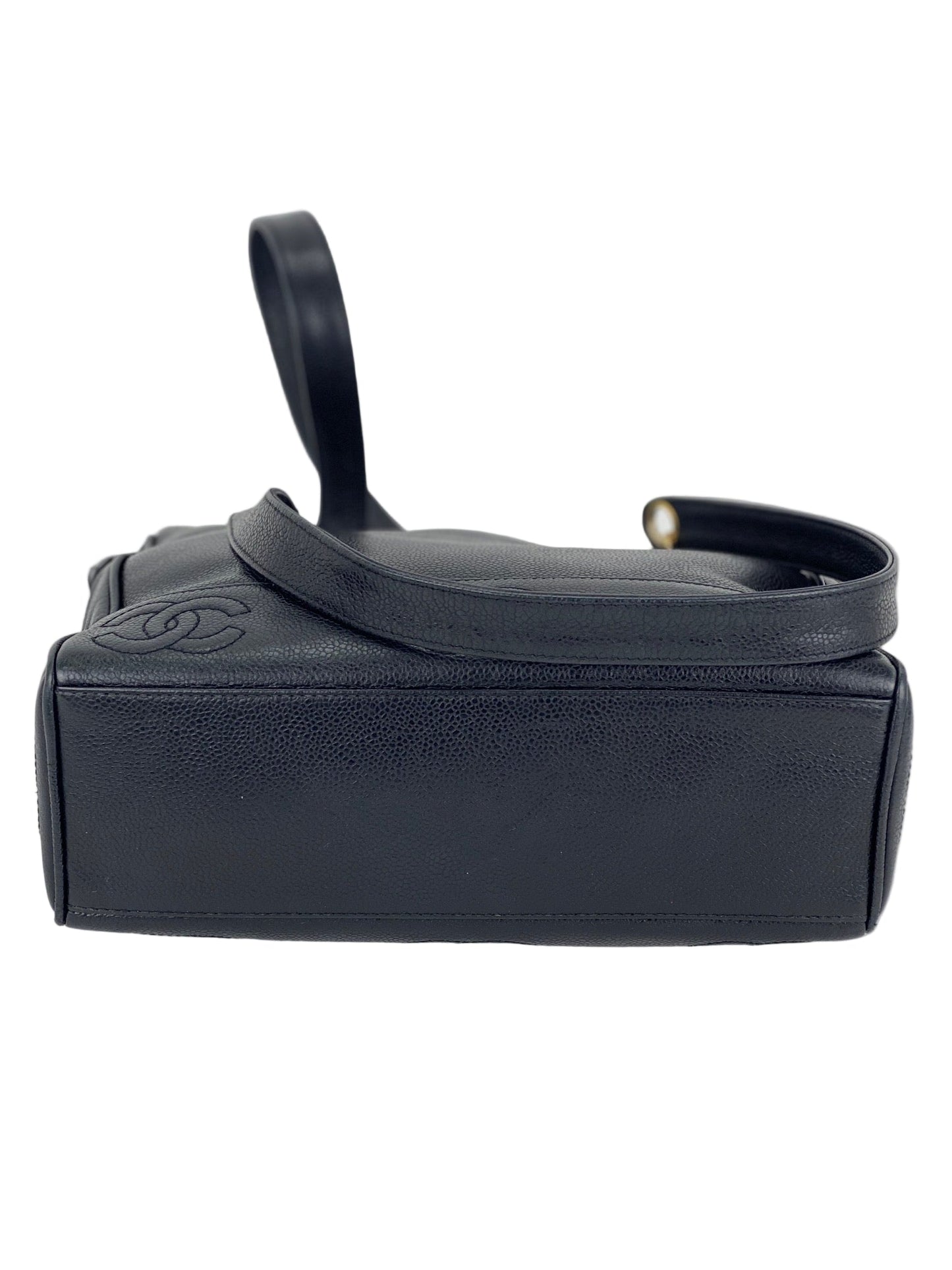 Chanel  Vintage Black Caviar Leather CC Zip Tote Shoulder