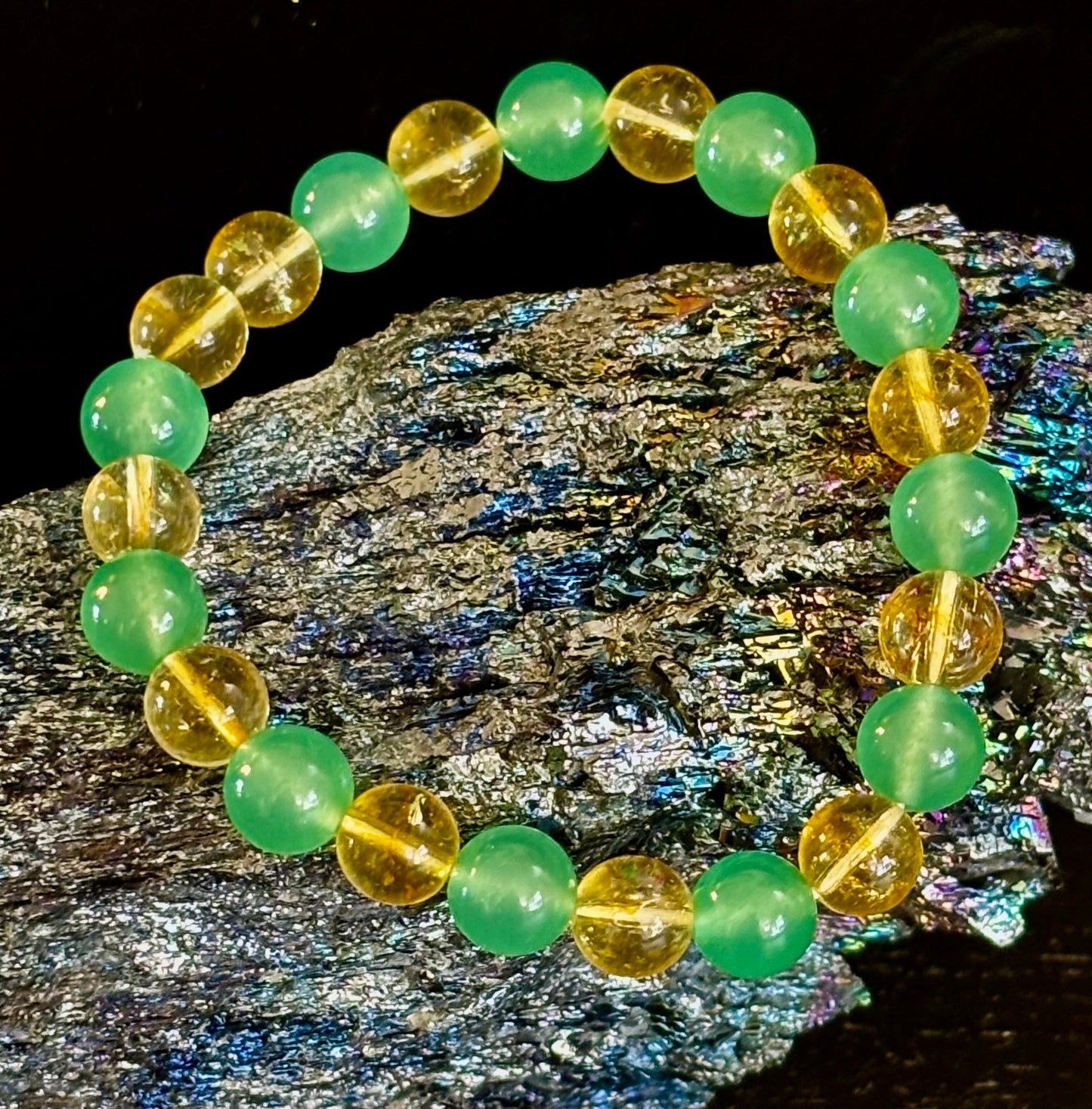 Pulsera de piedra natural de citrino y aventurina verde