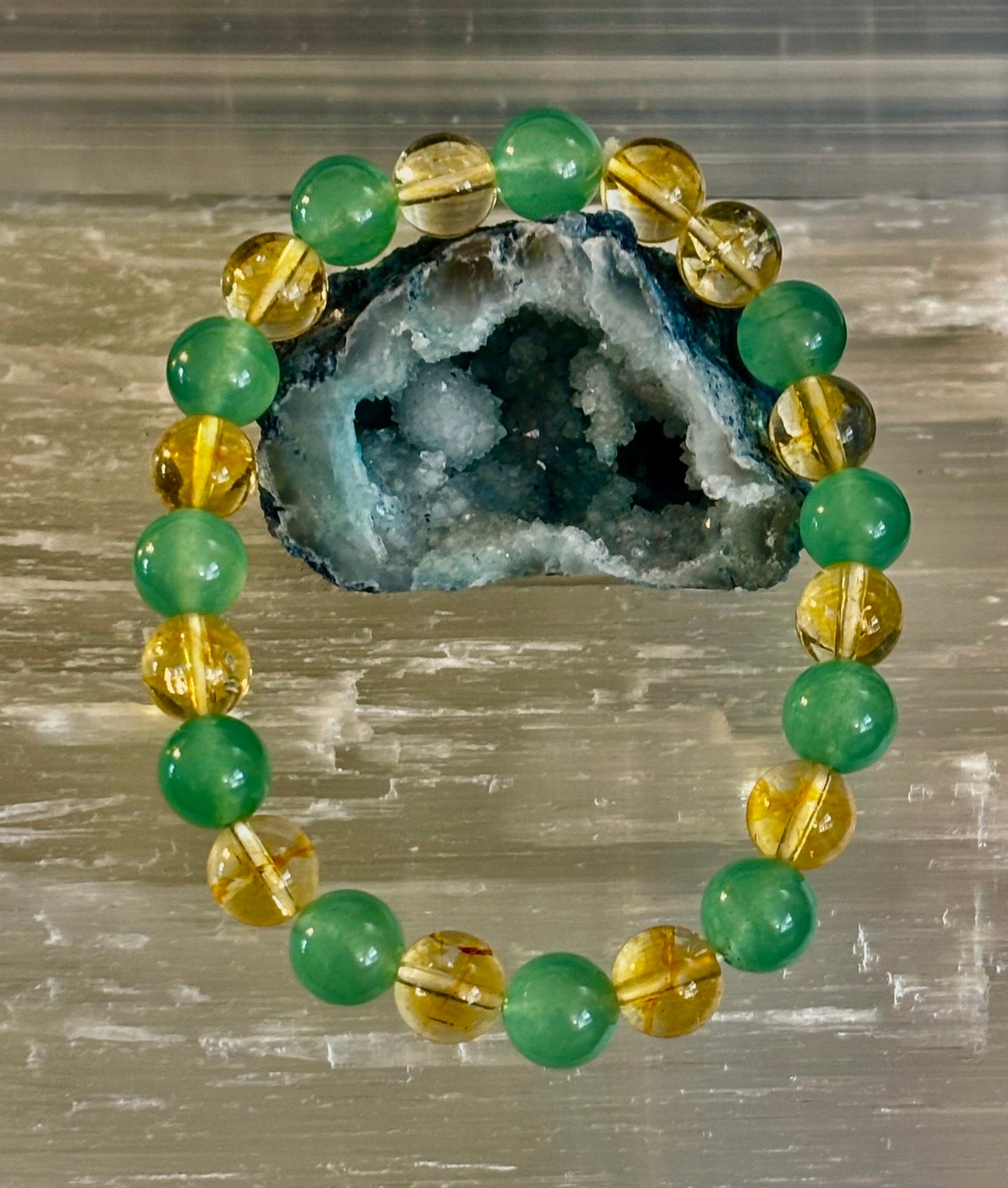 Pulsera de piedra natural de citrino y aventurina verde