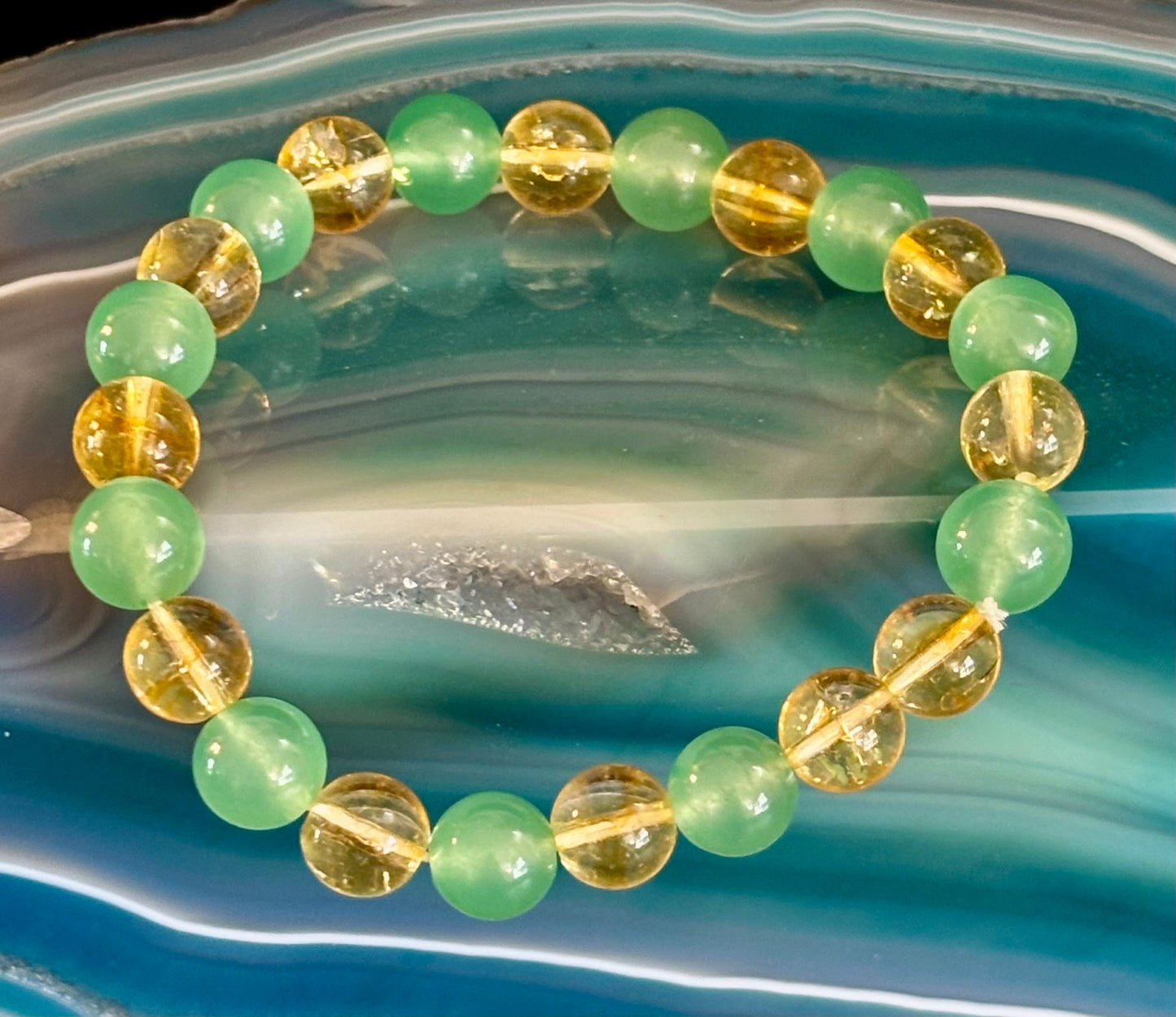 Pulsera de piedra natural de citrino y aventurina verde