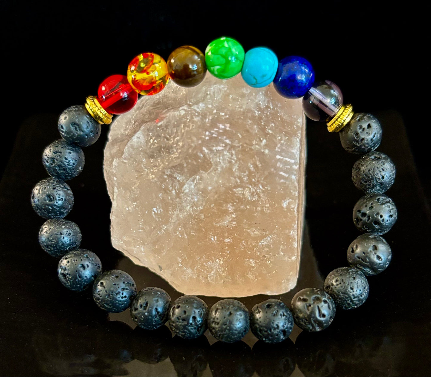 Pulsera de cuentas de chakras – Roca volcánica de lava y piedras curativas naturales