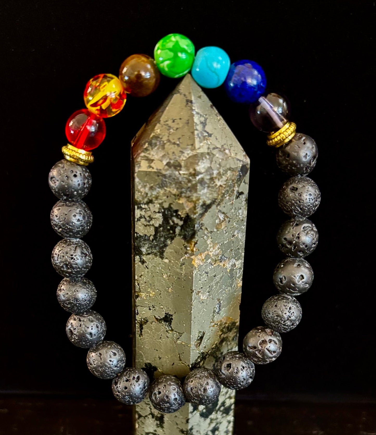 Pulsera de cuentas de chakras – Roca volcánica de lava y piedras curativas naturales