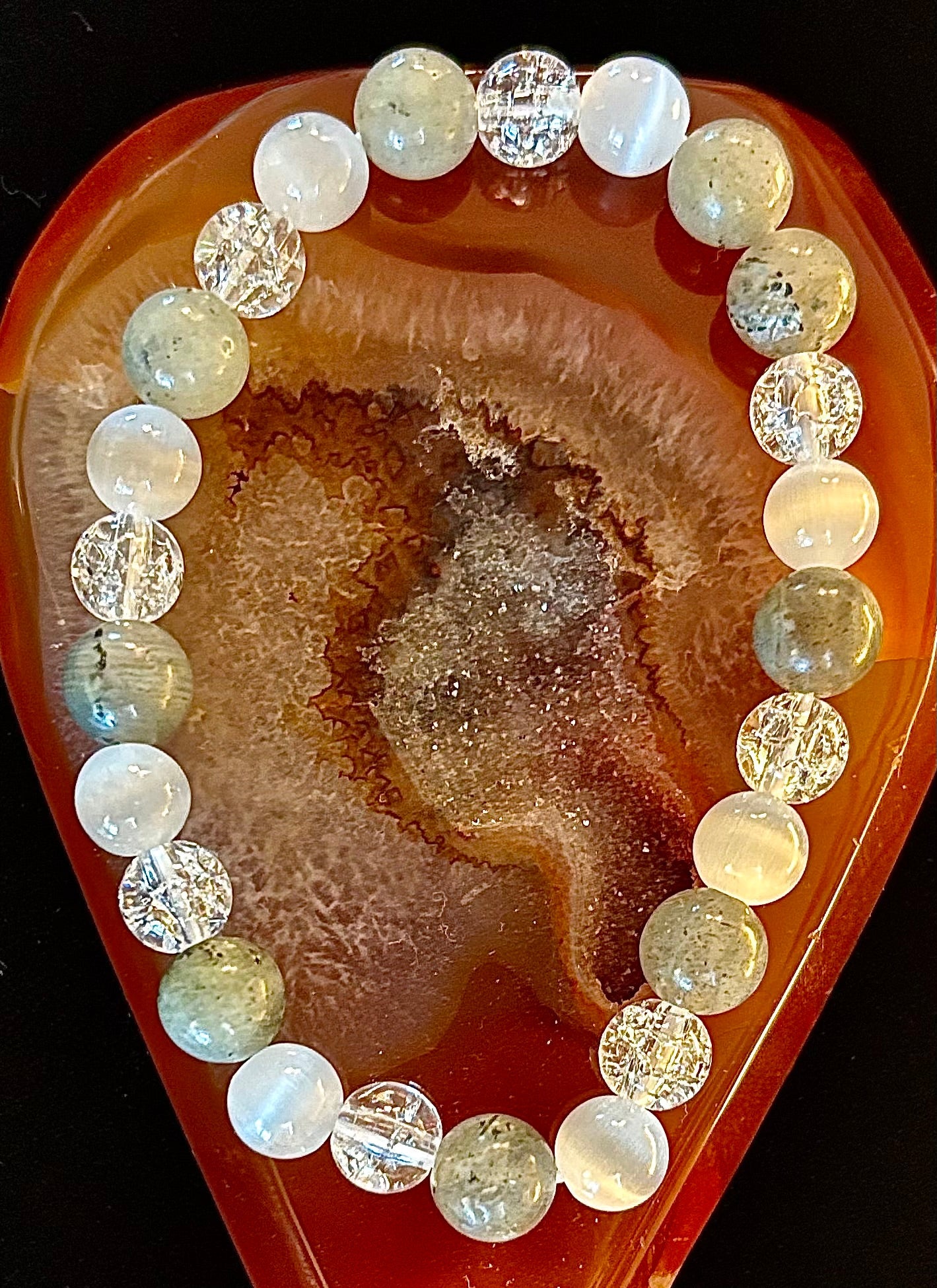 Pulsera Curativa de Trabajadores de la Luz Infundida con Reiki – Labradorita, Cuarzo Craquelado y Selenita