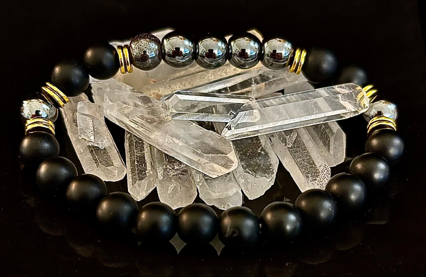 Pulsera de obsidiana negra y hematita "Enraizamiento y Equilibrio"