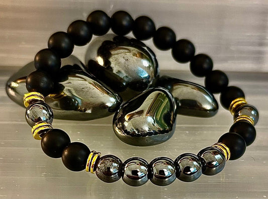 Pulsera de obsidiana negra y hematita "Enraizamiento y Equilibrio"