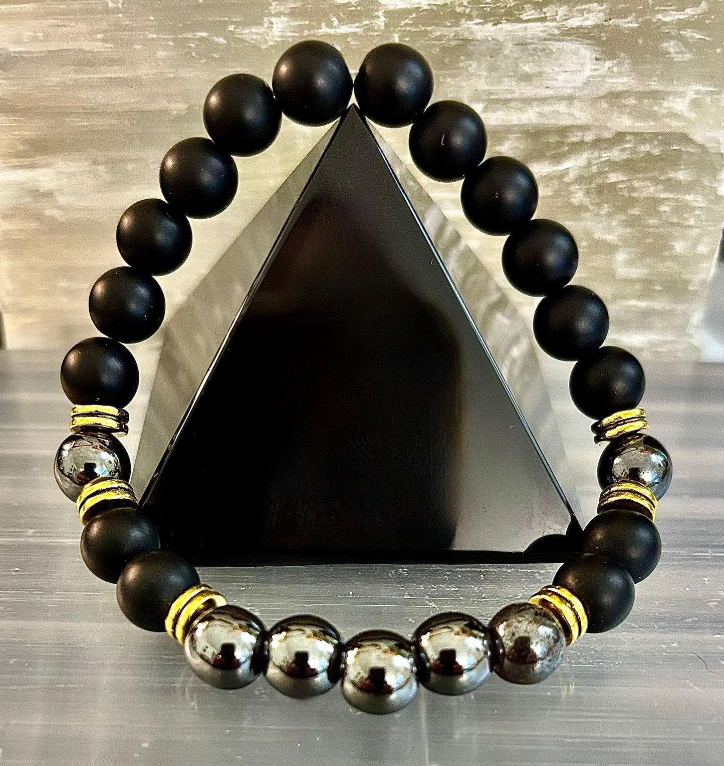 Pulsera de obsidiana negra y hematita "Enraizamiento y Equilibrio"