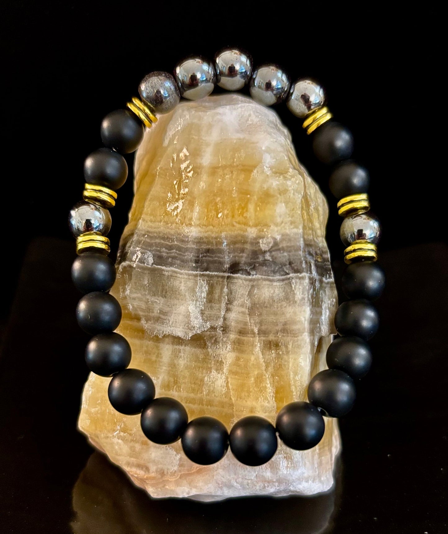 Pulsera de obsidiana negra y hematita "Enraizamiento y Equilibrio"