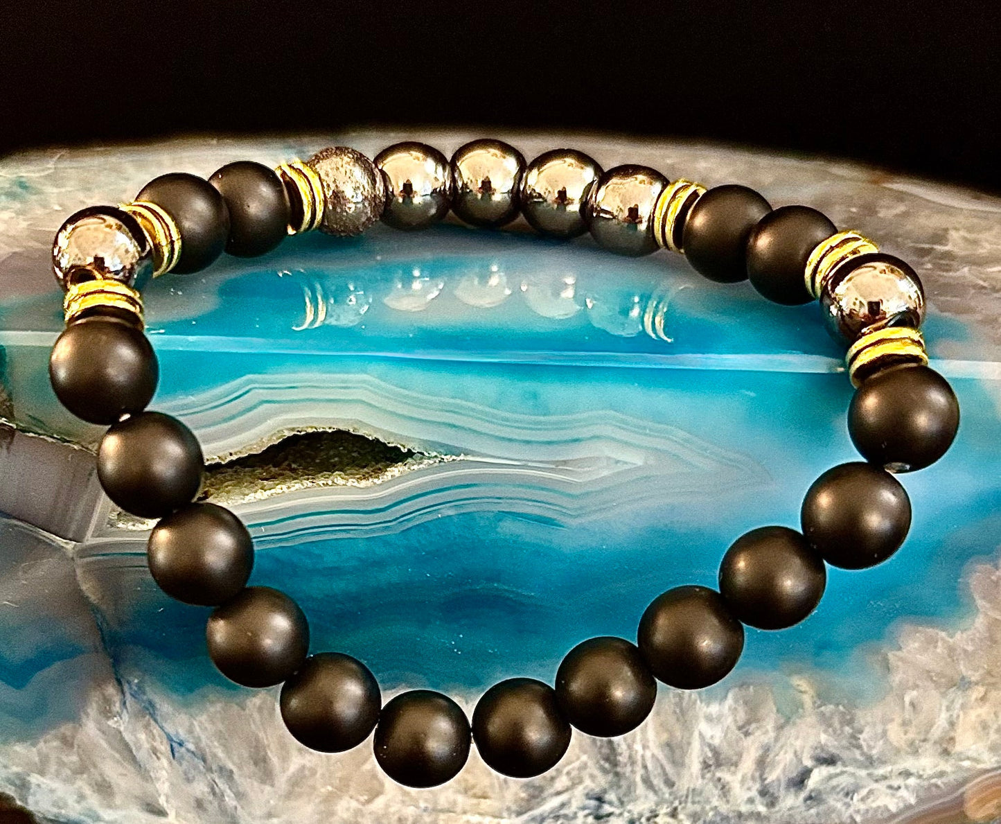 Pulsera de obsidiana negra y hematita "Enraizamiento y Equilibrio"