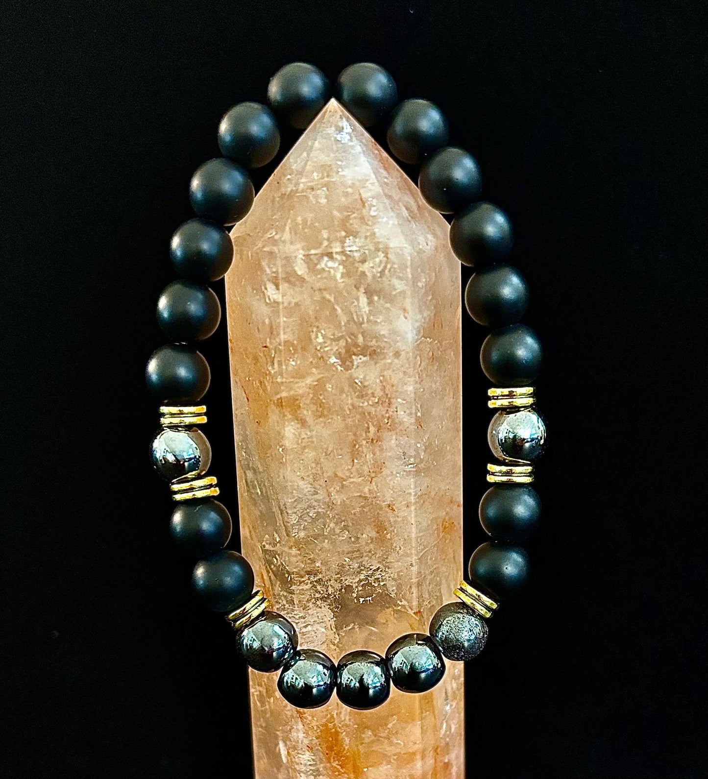 Pulsera de obsidiana negra y hematita "Enraizamiento y Equilibrio"