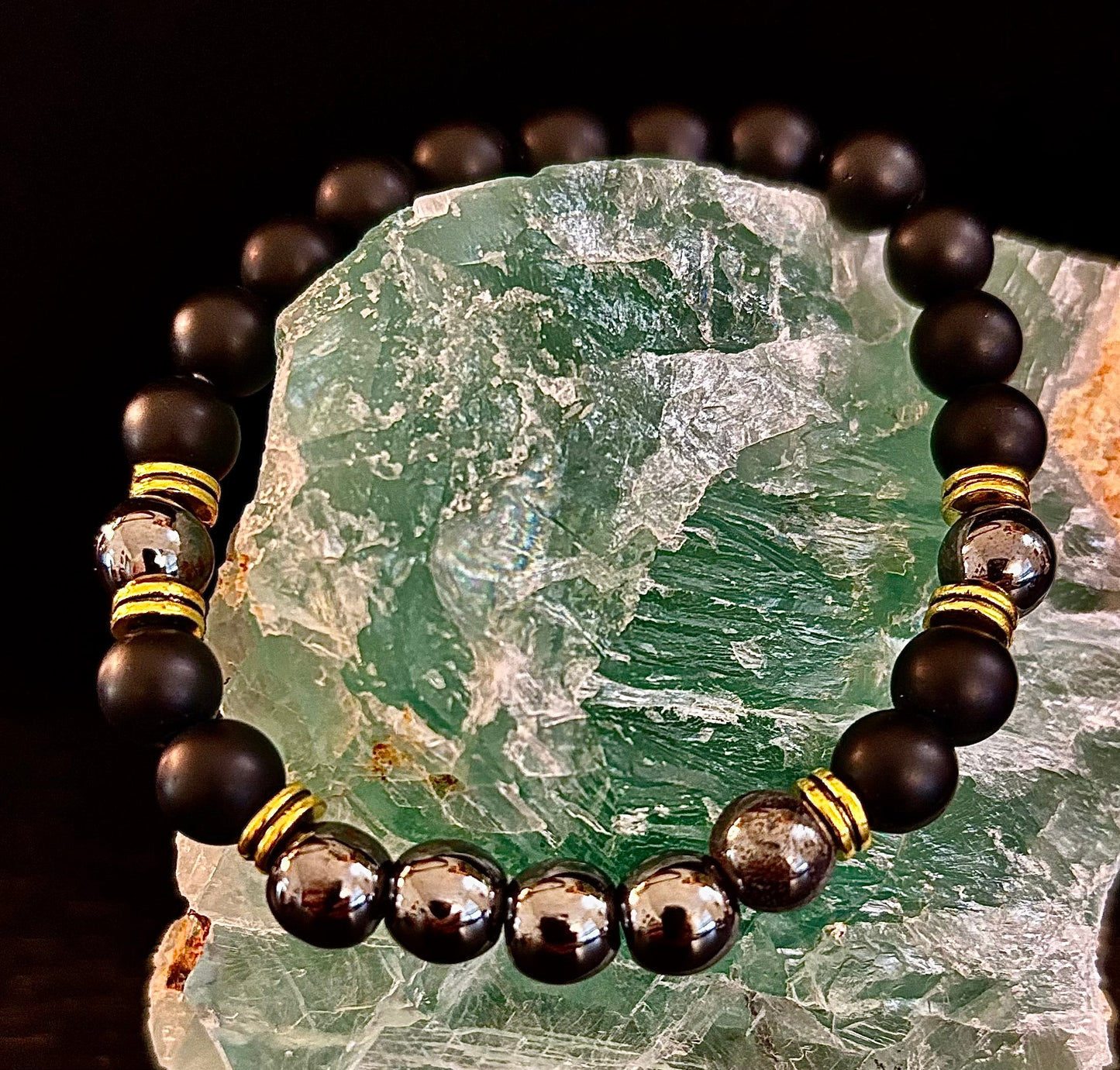 Pulsera de obsidiana negra y hematita "Enraizamiento y Equilibrio"