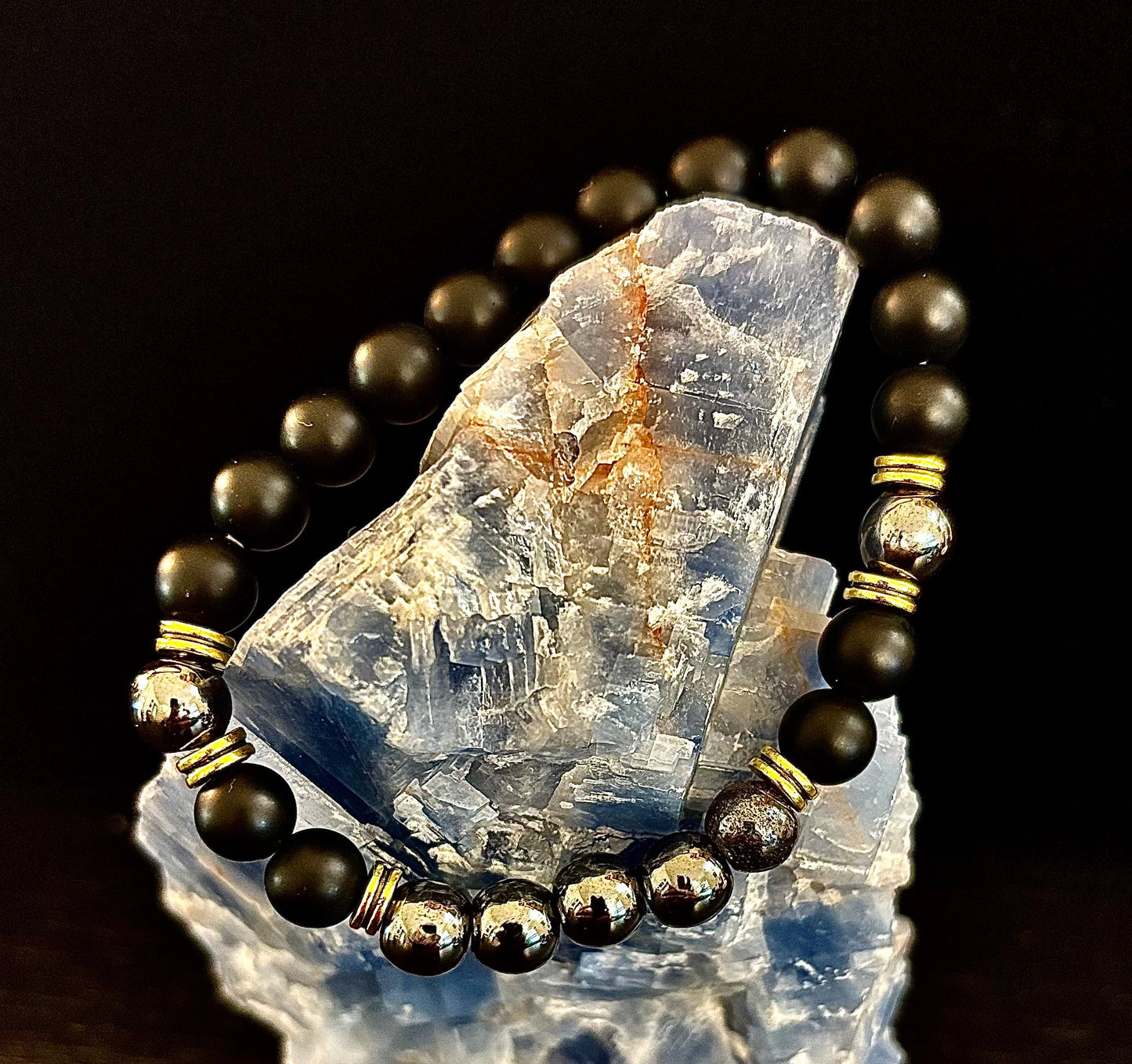 Pulsera de obsidiana negra y hematita "Enraizamiento y Equilibrio"