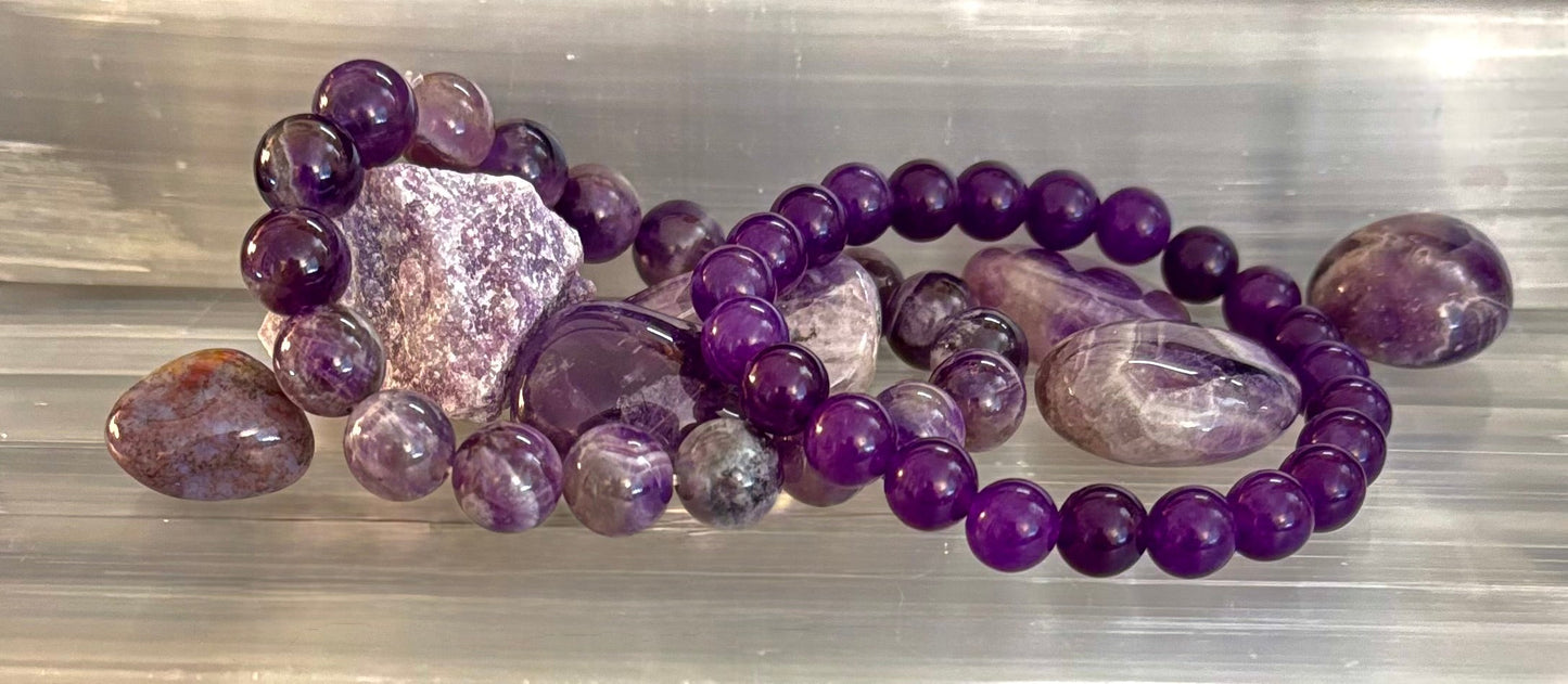 Pulsera Curativa de Amatista Natural – Cuentas de 8mm, 10mm o 12mm