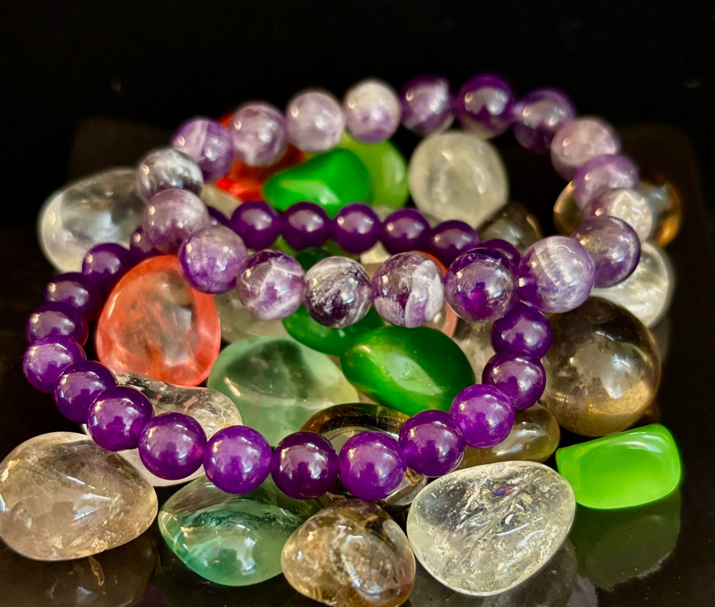 Pulsera Curativa de Amatista Natural – Cuentas de 8mm, 10mm o 12mm