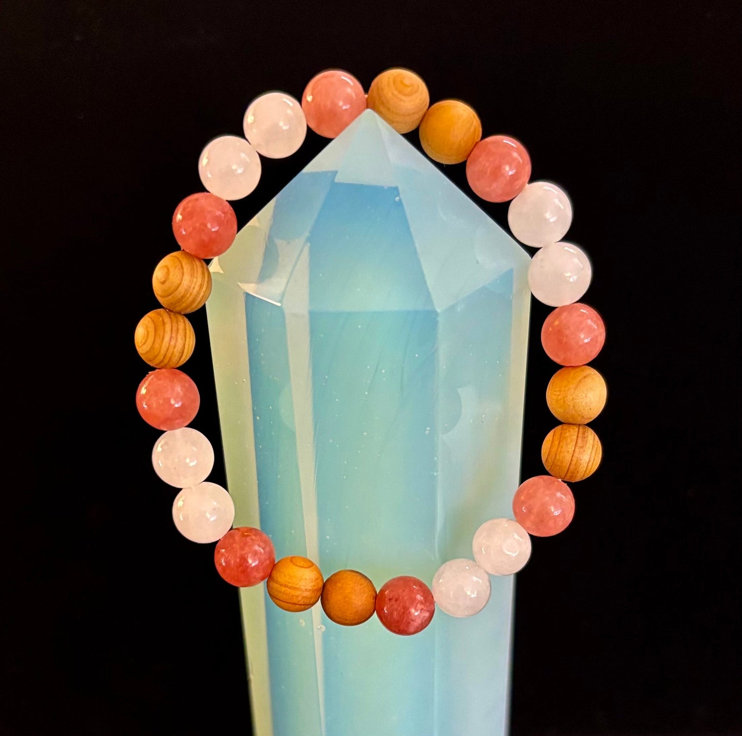 Pulsera de intuición y limpieza de aura de bruja blanca – Palo Santo, Selenita y Cuarzo Ahumado