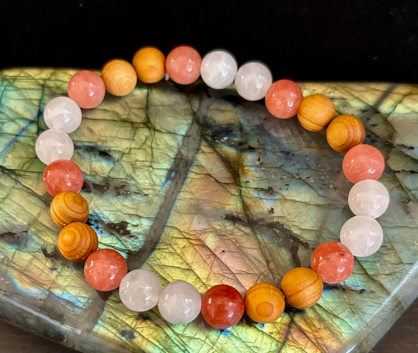 Pulsera de intuición y limpieza de aura de bruja blanca – Palo Santo, Selenita y Cuarzo Ahumado