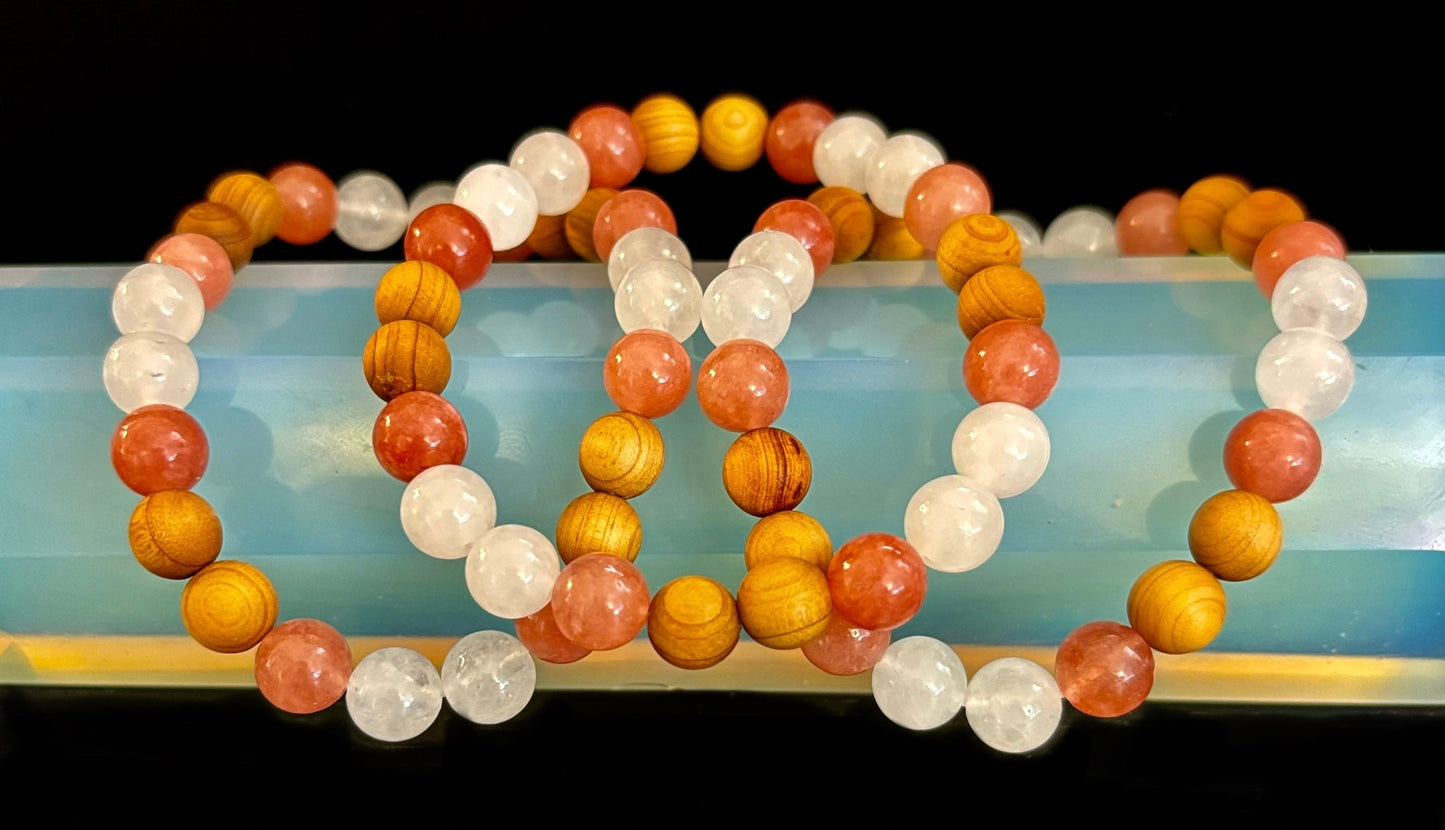 Pulsera de intuición y limpieza de aura de bruja blanca – Palo Santo, Selenita y Cuarzo Ahumado