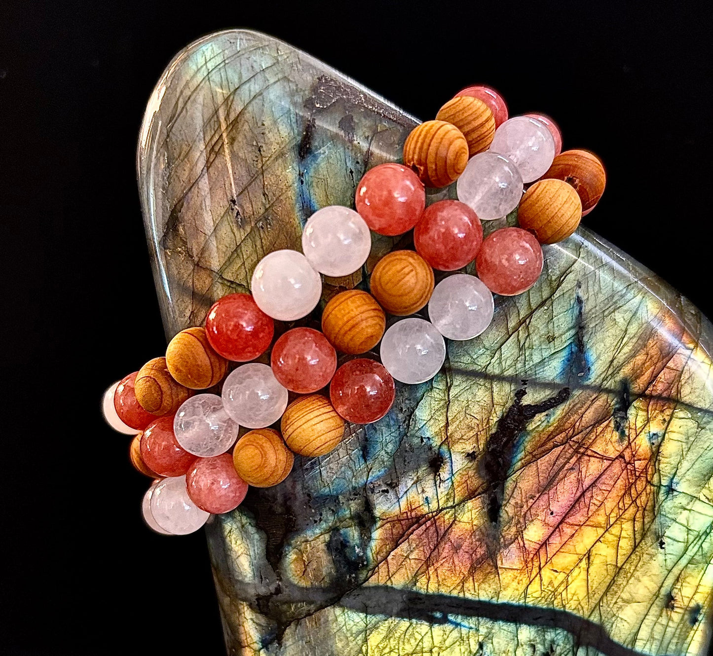 Pulsera de intuición y limpieza de aura de bruja blanca – Palo Santo, Selenita y Cuarzo Ahumado
