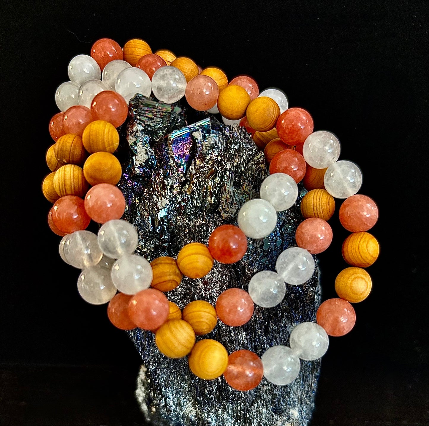 Pulsera de intuición y limpieza de aura de bruja blanca – Palo Santo, Selenita y Cuarzo Ahumado